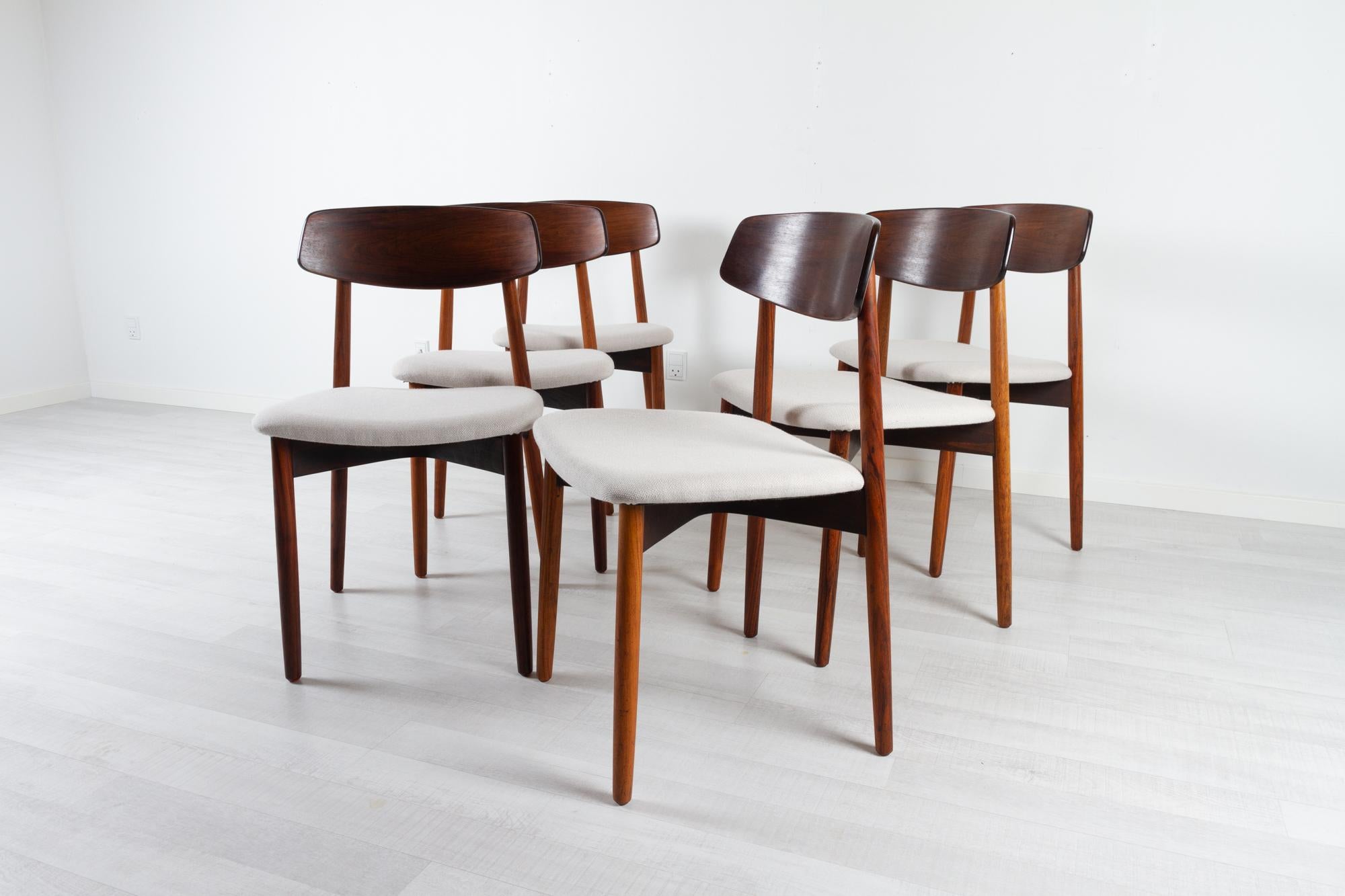 Mid-20th Century Vintage Danish Rosewood Dining Chairs by Harry Østergaard 1960s Set of 6