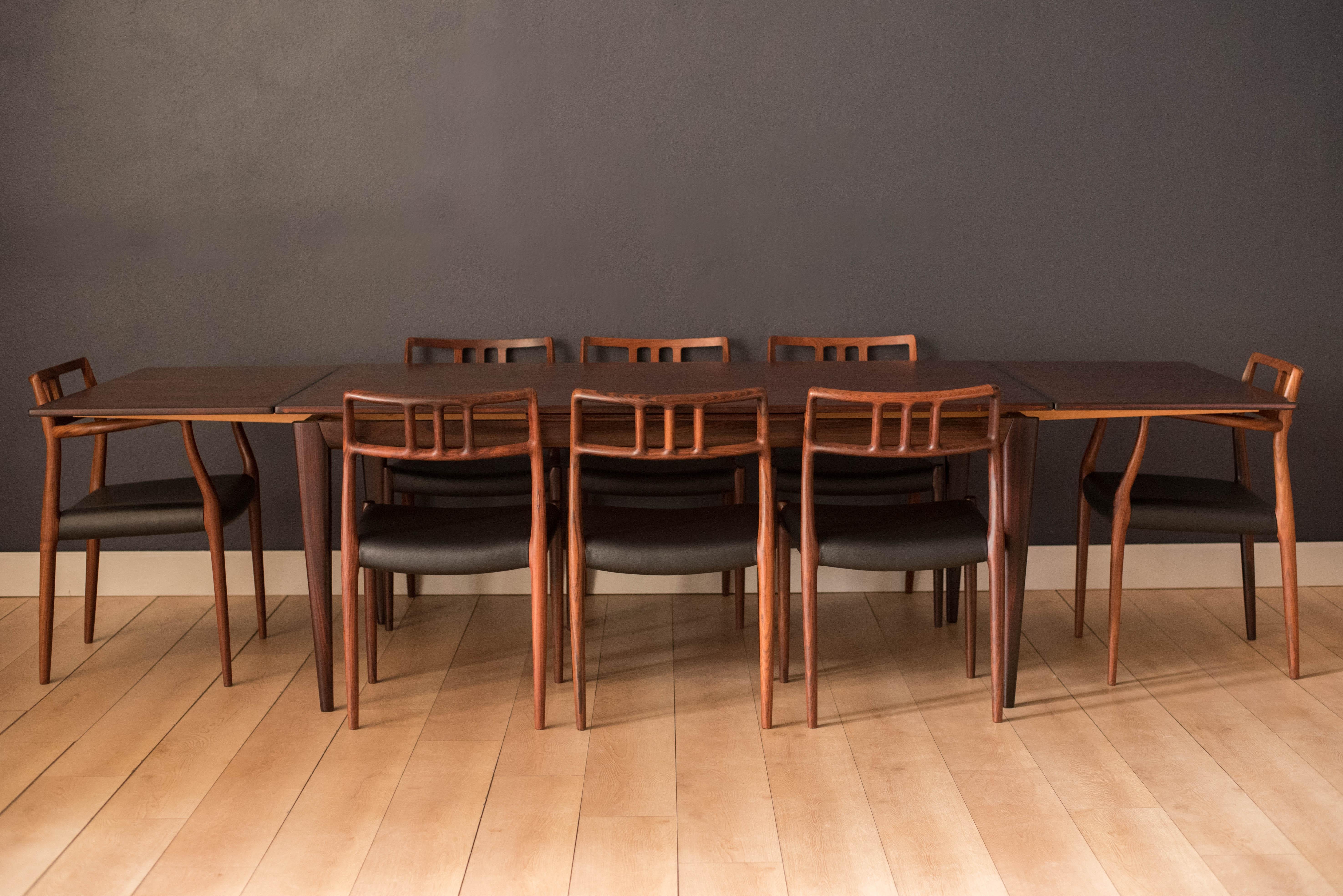 Scandinavian Modern Vintage Danish Rosewood Extending Dining Table by Niels O. Moller Model 254
