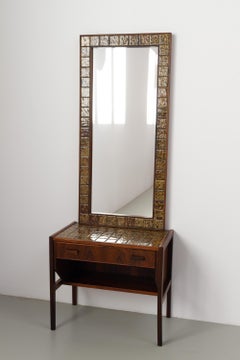 Vintage Danish Rosewood Hallway Mirror and Dresser Set, 1950s. Set of 2.
