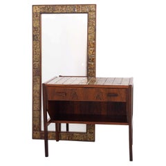 Vintage Danish Rosewood Hallway Mirror and Dresser Set, 1950s. Set of 2.