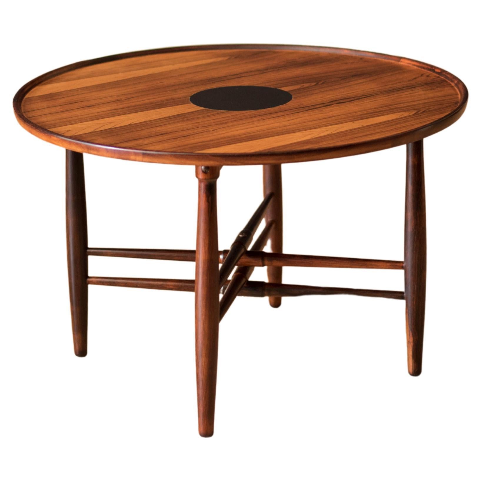 Vintage Danish Rosewood Round Occasional Side Table by Poul Hundevad For Sale