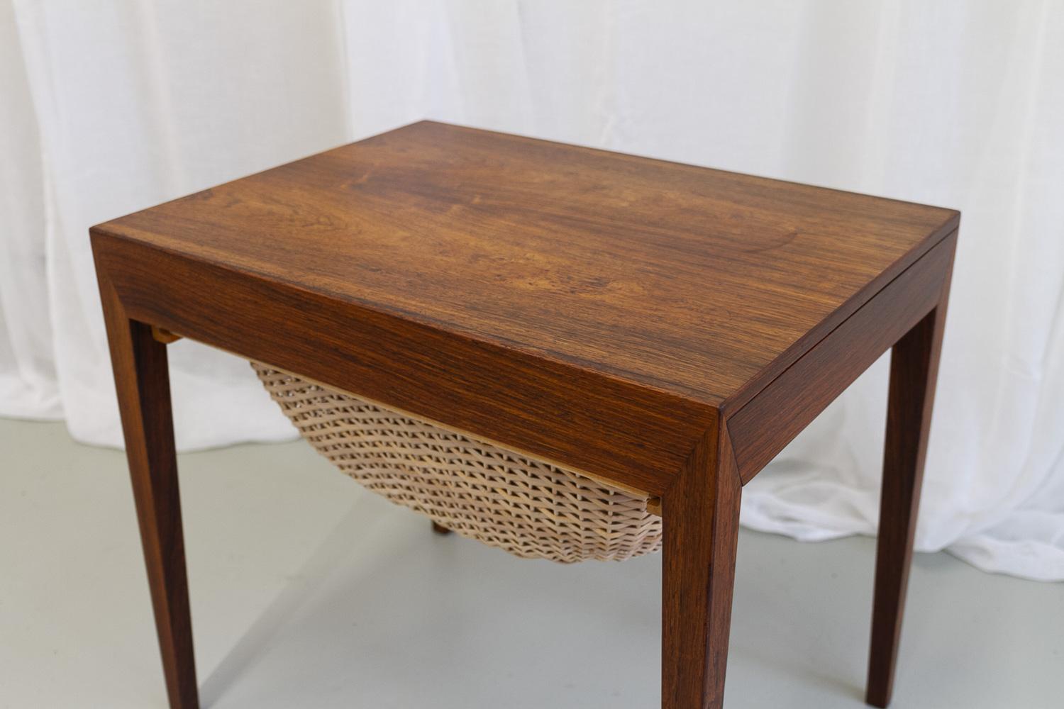 Vintage Danish Rosewood Sewing Table by Severin Hansen for Haslev, 1960s. For Sale 4