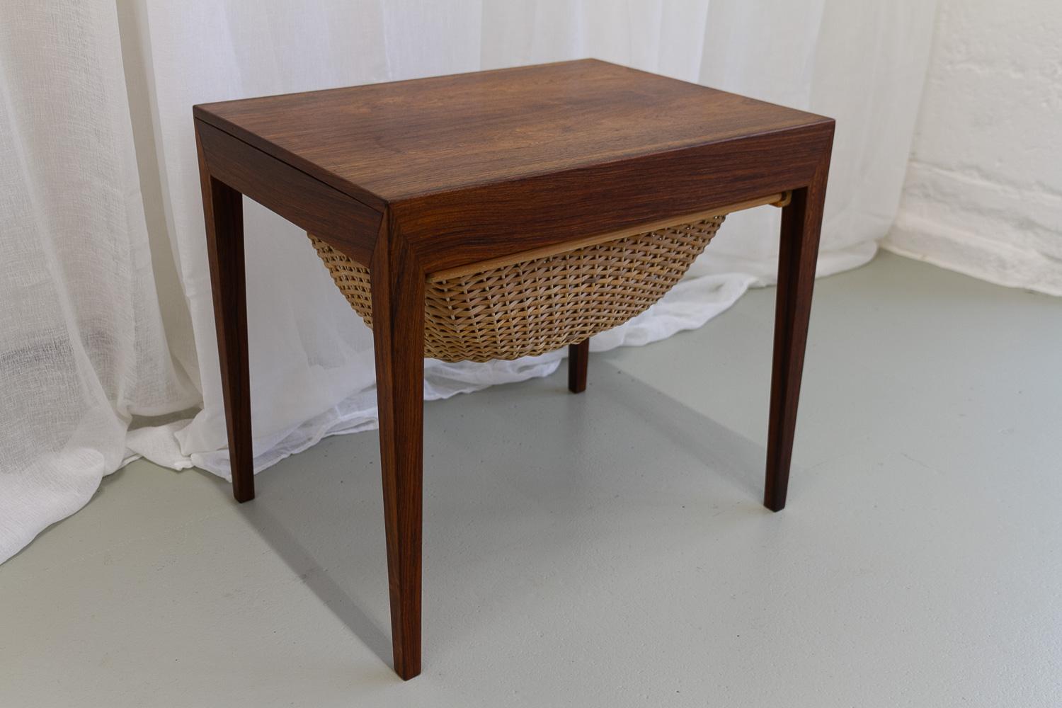 Mid-Century Modern Vintage Danish Rosewood Sewing Table by Severin Hansen for Haslev, 1960s. For Sale