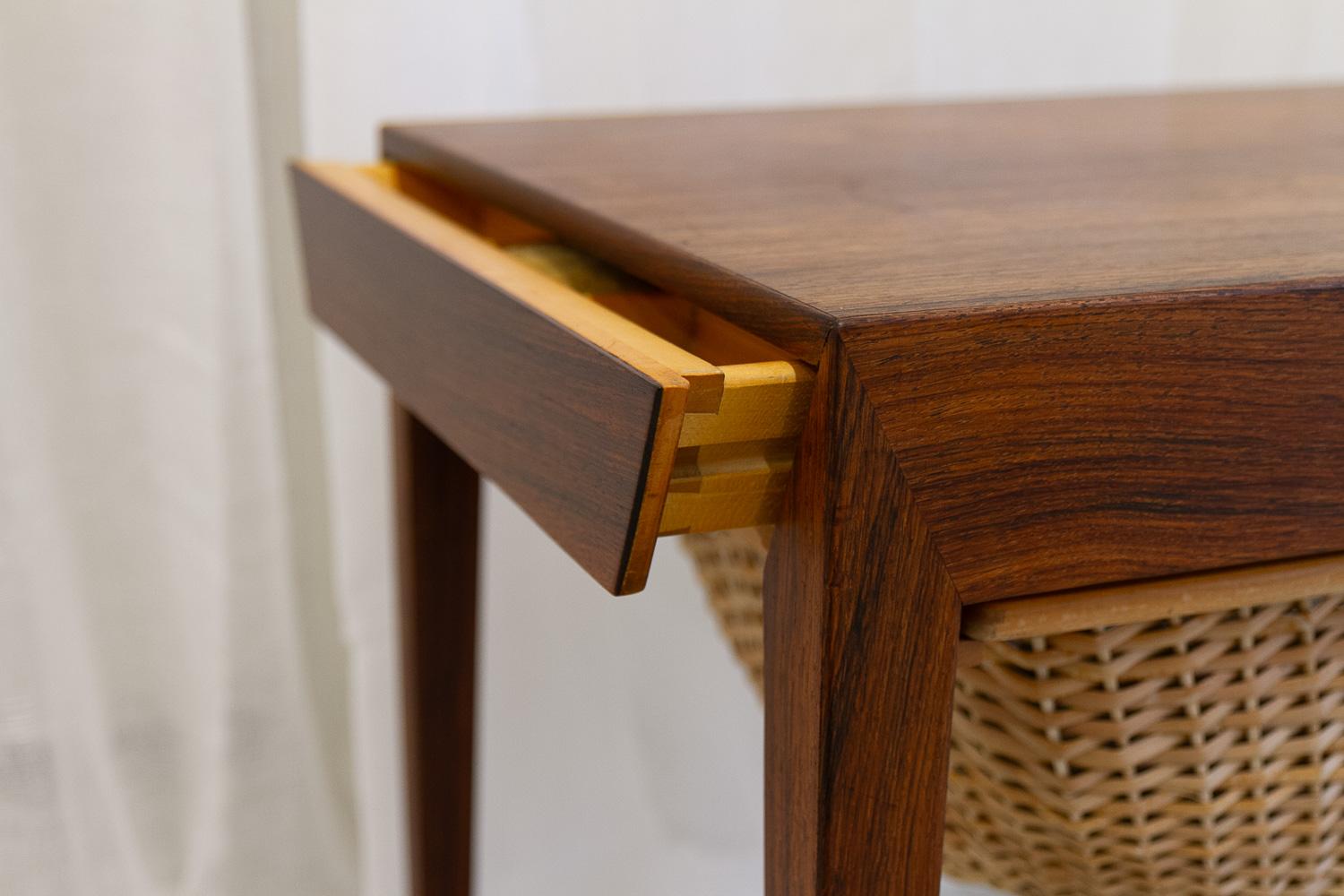 Cane Vintage Danish Rosewood Sewing Table by Severin Hansen for Haslev, 1960s. For Sale