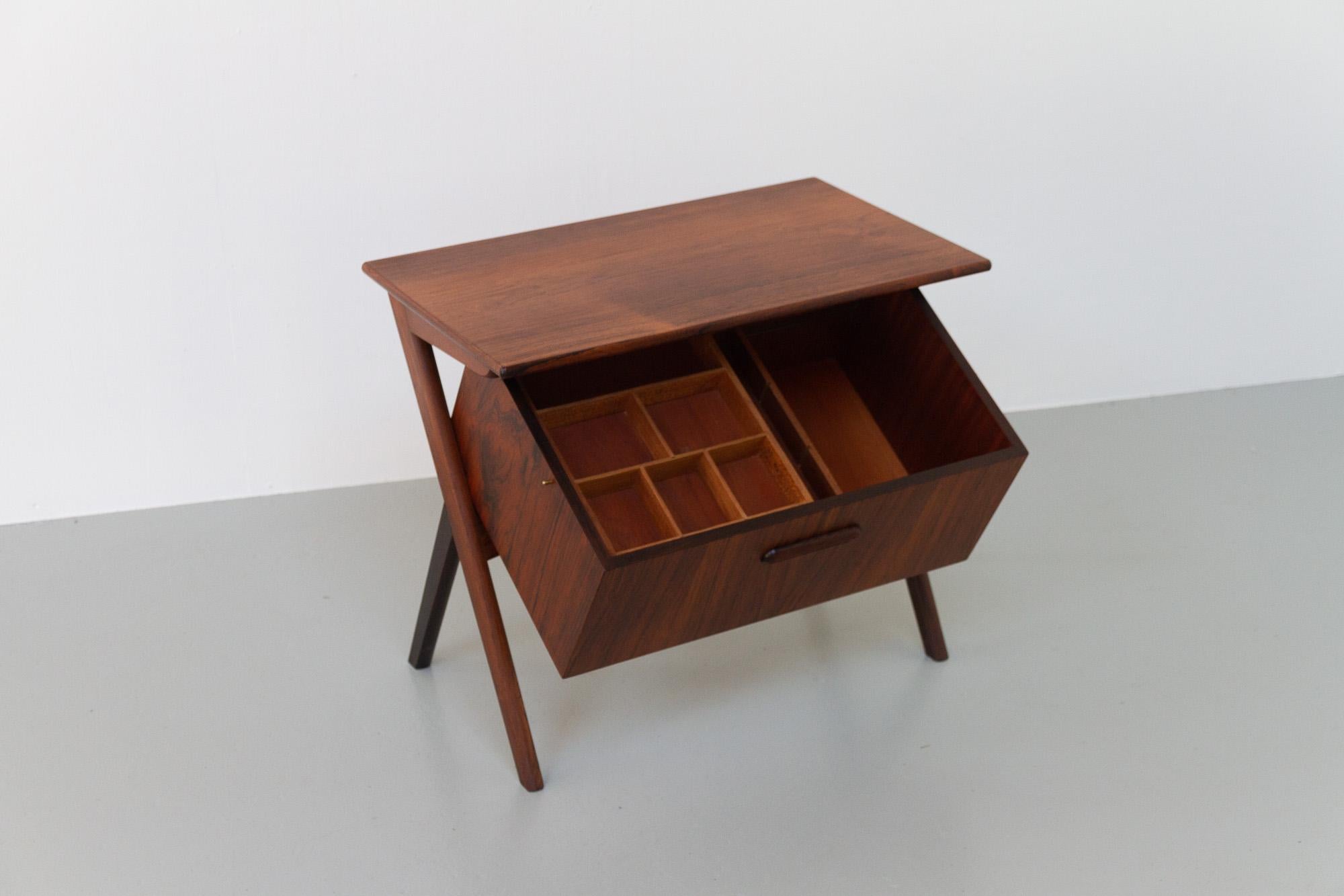 Vintage Danish Rosewood Sewing Table with Tilting Drawer, 1960s 5