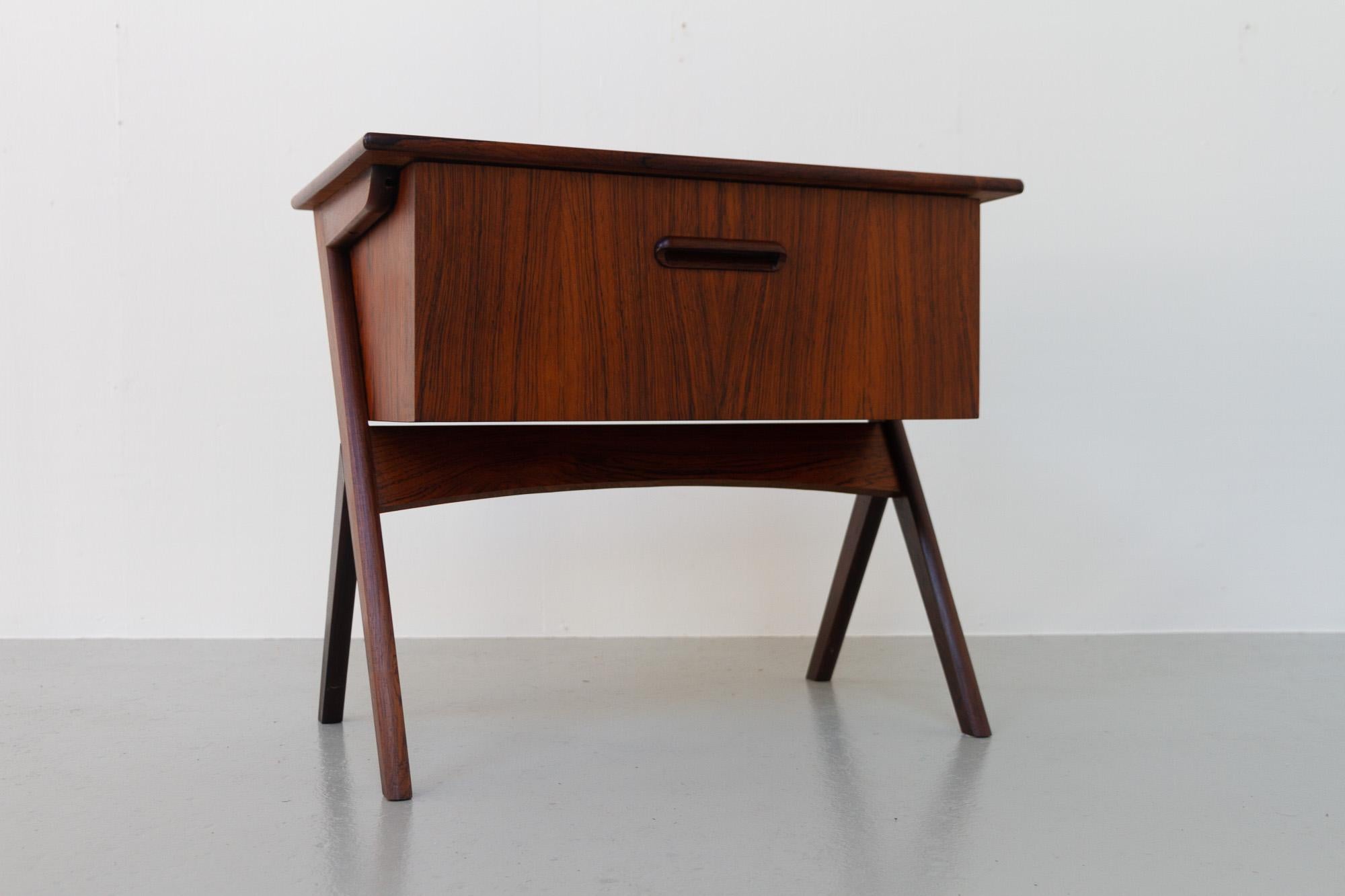 Mid-Century Modern Vintage Danish Rosewood Sewing Table with Tilting Drawer, 1960s