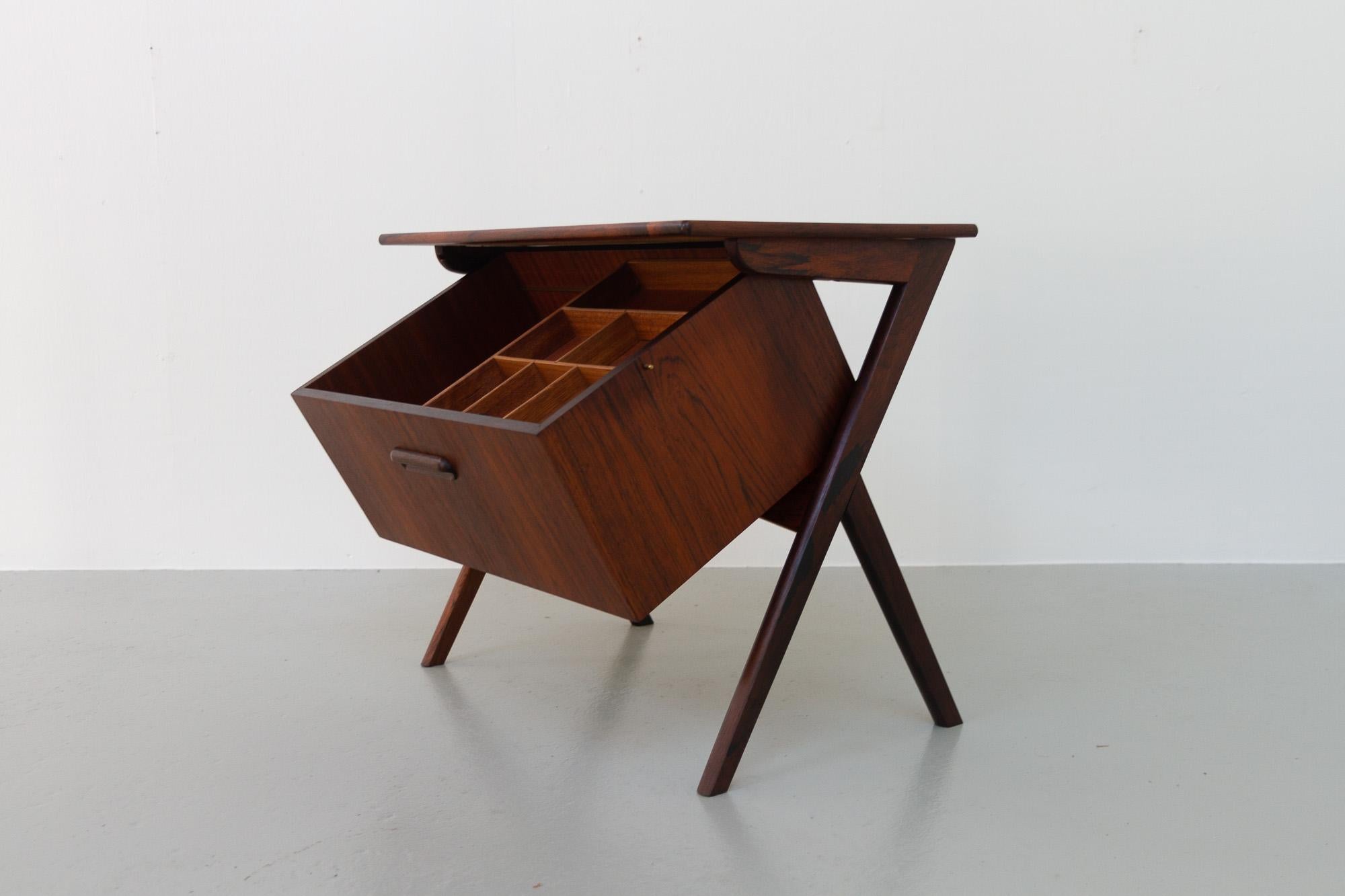 Mid-20th Century Vintage Danish Rosewood Sewing Table with Tilting Drawer, 1960s