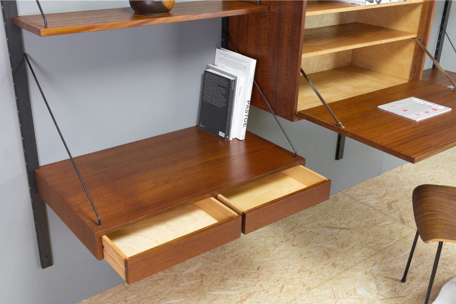 Scandinavian Modern Vintage Danish Royal Wall Mounted Shelving System in Teak by Poul Cadovius