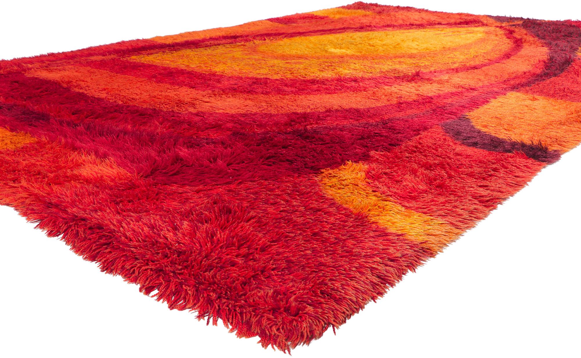 78352 Vintage Danish Rya Ege rug, 07'06 x 11'10. With its plush pile, incredible detail and texture, this hand knotted wool vintage Danish Rya rug is a captivating vision of woven beauty. The eye-catching abstract design and vibrant colors woven
