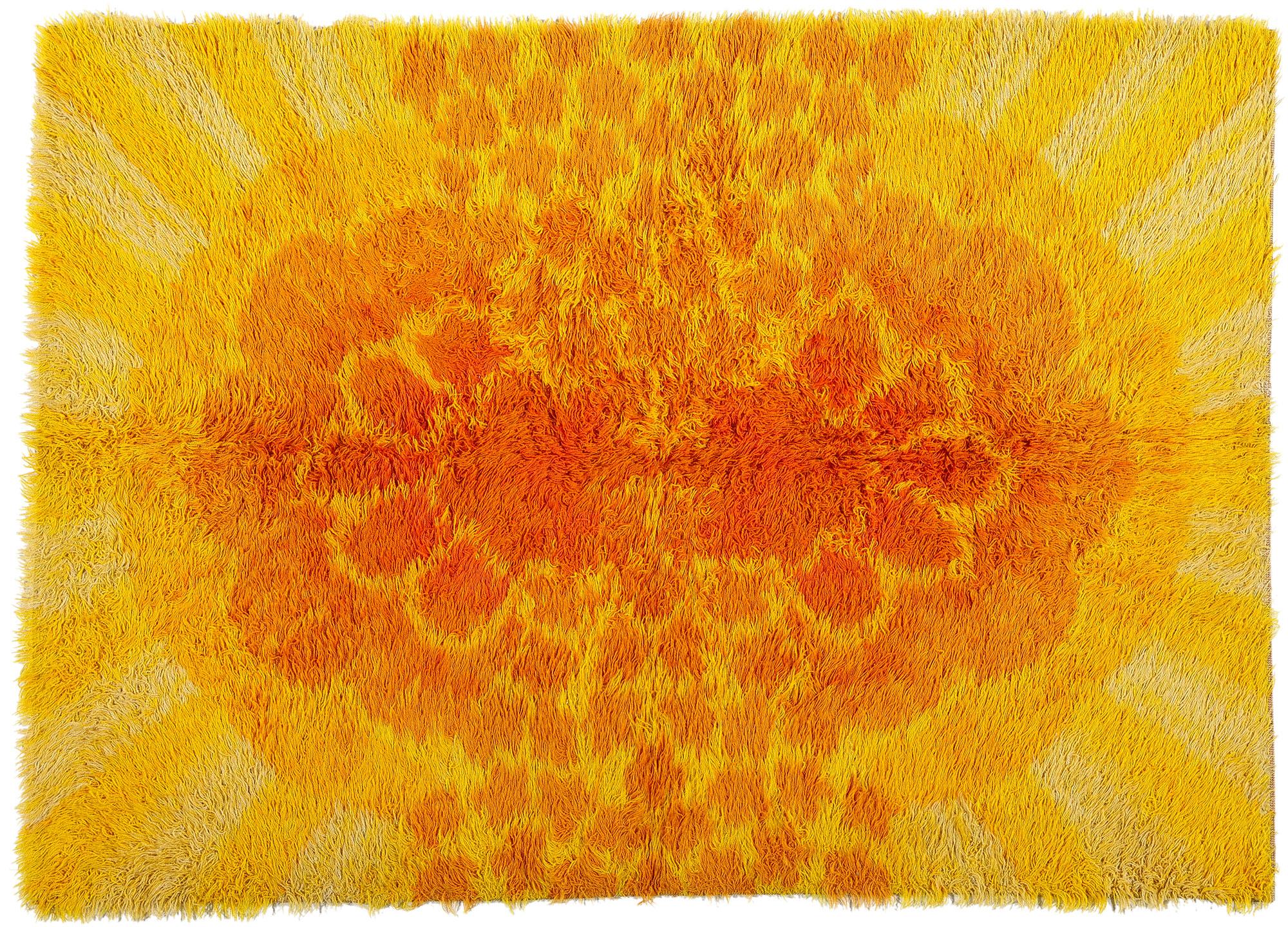 Alfombra Rya Danesa Vintage Escandinava Moderna Ege Taepper Sunburst en venta 2