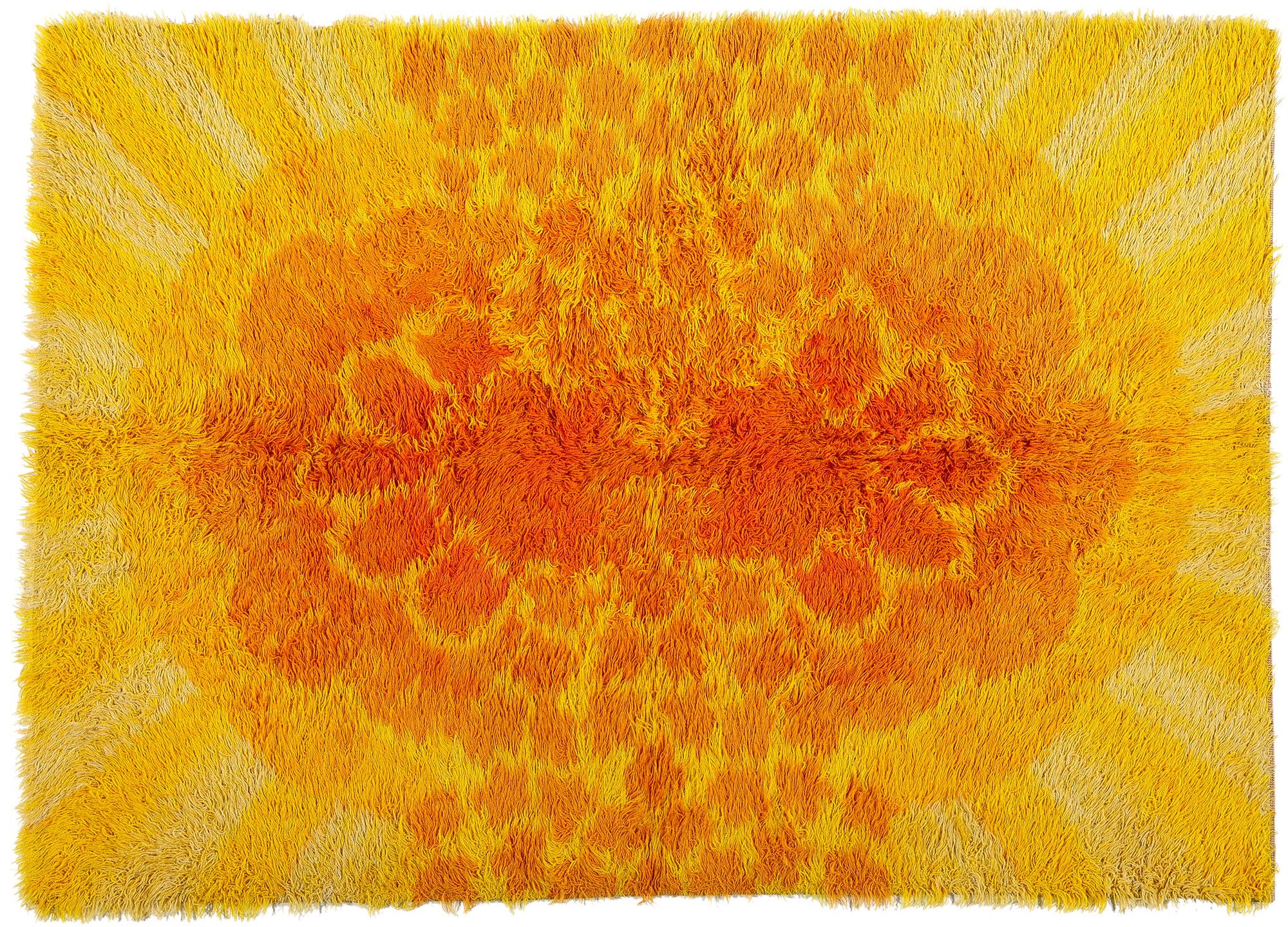 Scandinavian Modern Vintage Ege Taepper Sunburst Danish Rya Rug For Sale 3