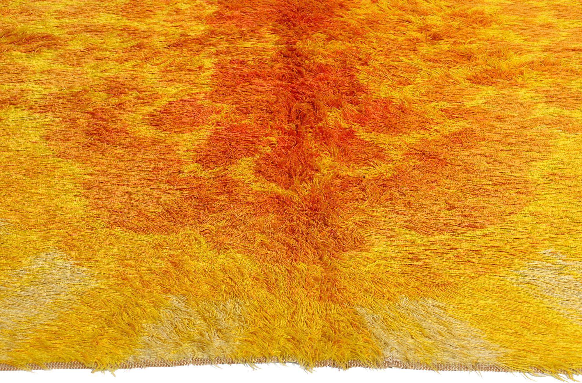 Hand-Knotted Scandinavian Modern Vintage Ege Taepper Sunburst Danish Rya Rug For Sale