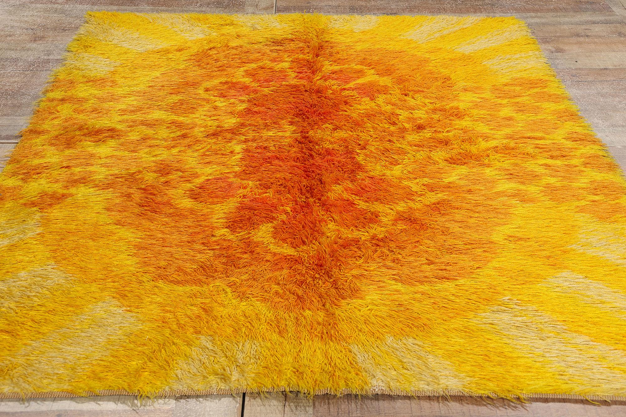 Scandinavian Modern Vintage Ege Taepper Sunburst Danish Rya Rug For Sale 1