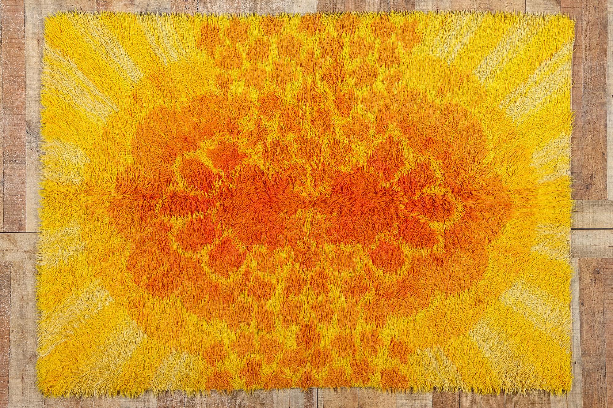 Scandinavian Modern Vintage Ege Taepper Sunburst Danish Rya Rug For Sale 2