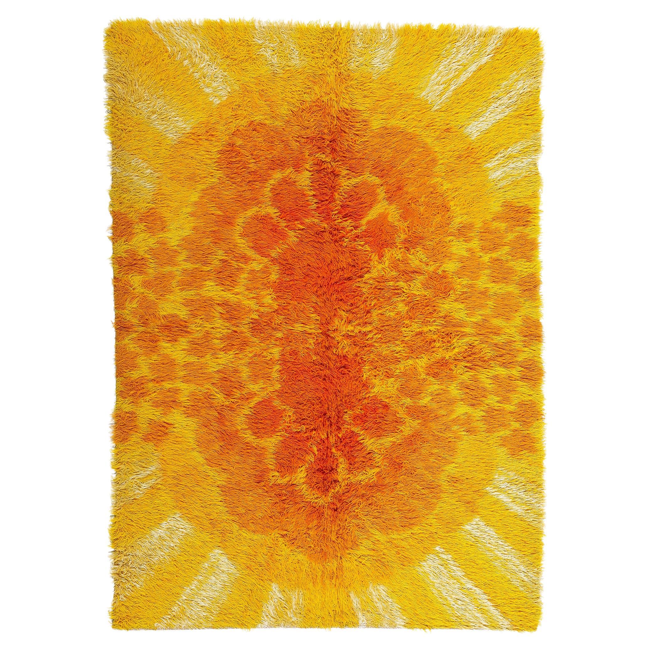 Scandinavian Modern Vintage Ege Taepper Sunburst Danish Rya Rug