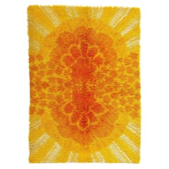 Scandinavian Modern Vintage Ege Taepper Sunburst Danish Rya Rug