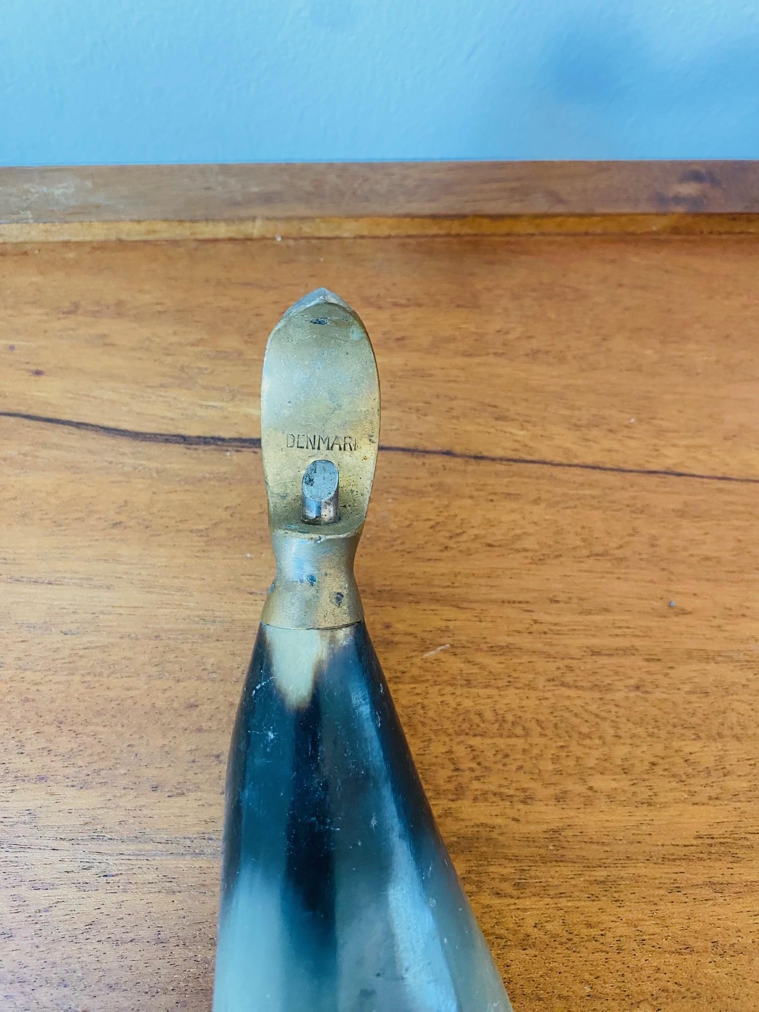 Vintage Danish Sculptural Horn and Brass Bottle Opener Set of 3 In Good Condition For Sale In San Diego, CA