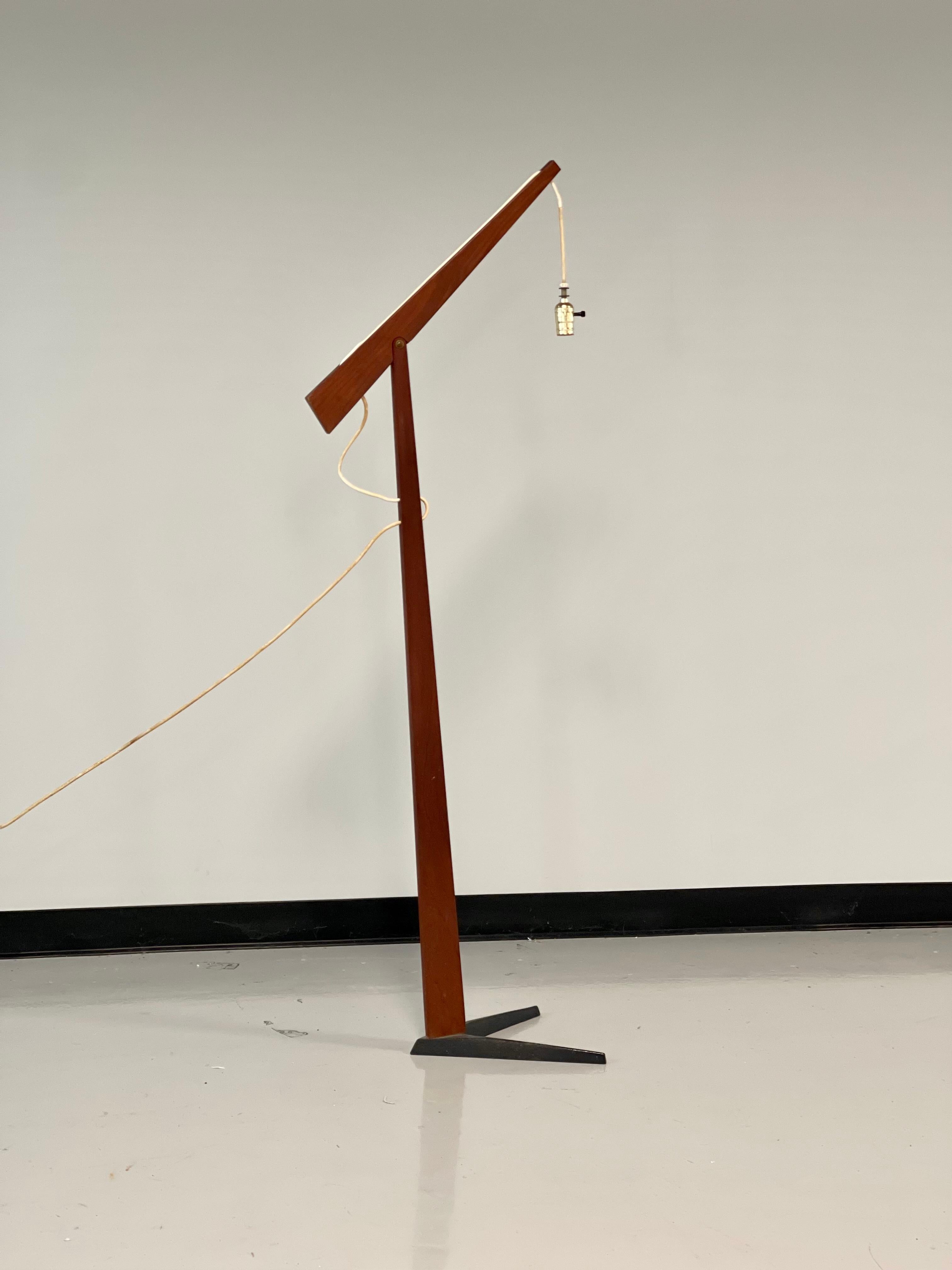 Mid-20th Century Vintage Danish Sculptural Teak & Iron Floor Lamp For Sale