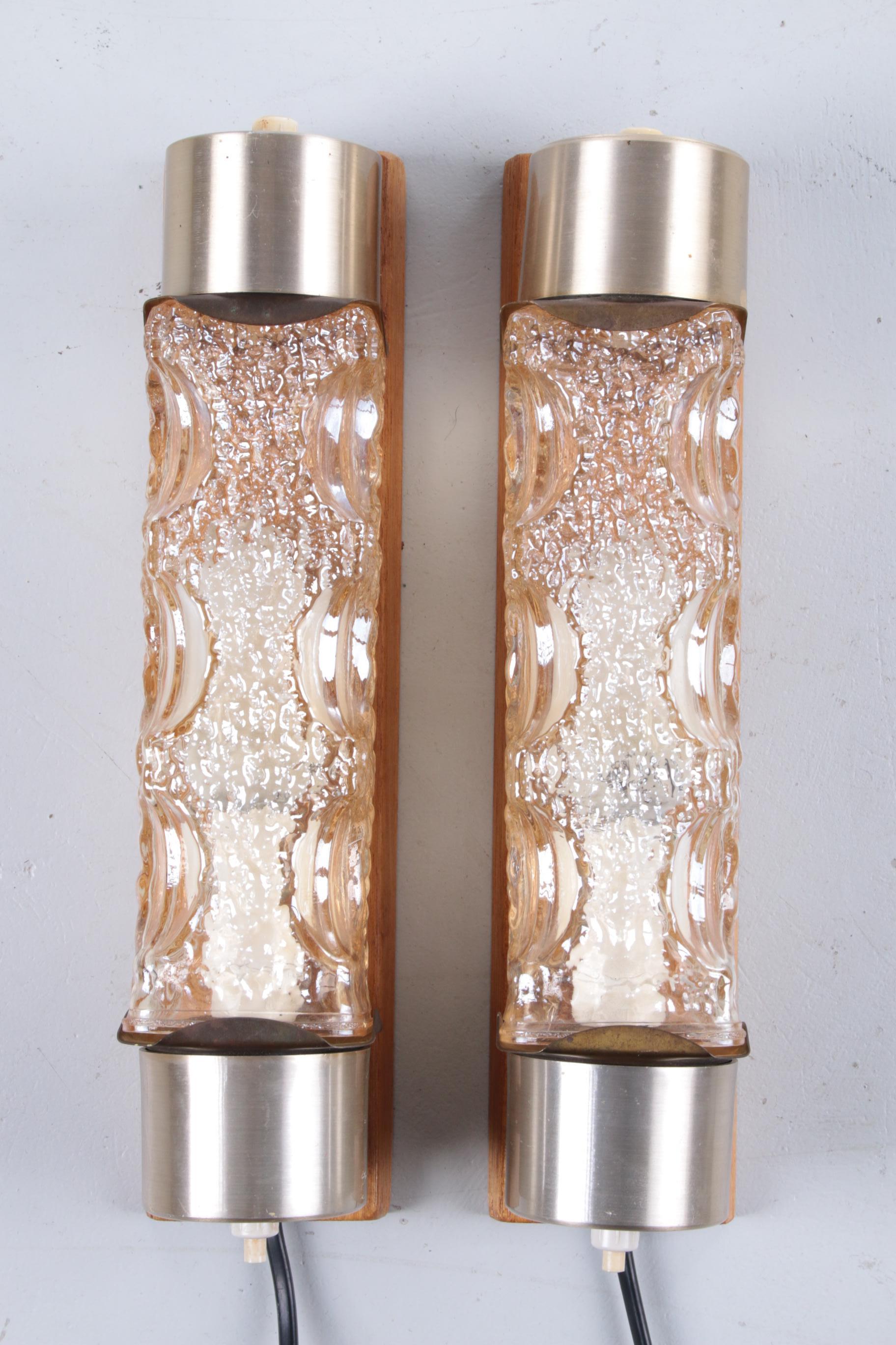 Scandinavian Modern Vintage Danish Set of 2 Glass Wall Lamps, 1960s