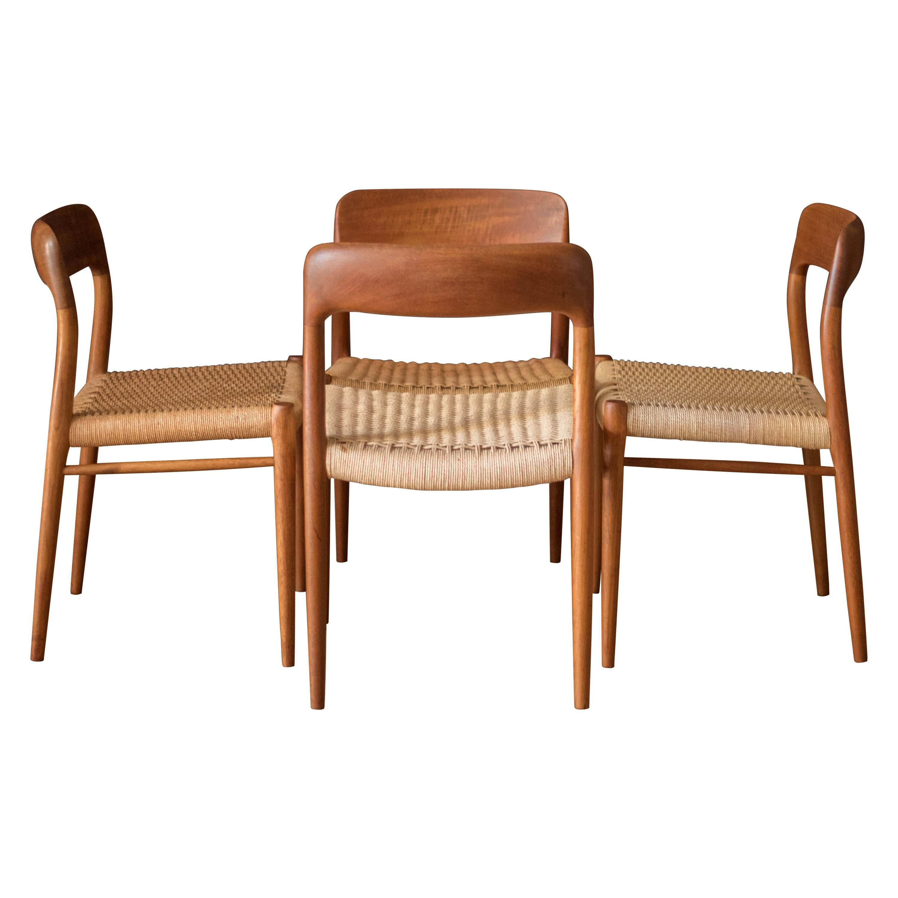 Vintage Danish Set of Four Teak Niels Moller 75 Dining Chairs