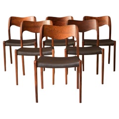 Set danese d'epoca di sei sedie da pranzo Niels Otto Moller in legno di palissandro n. 71
