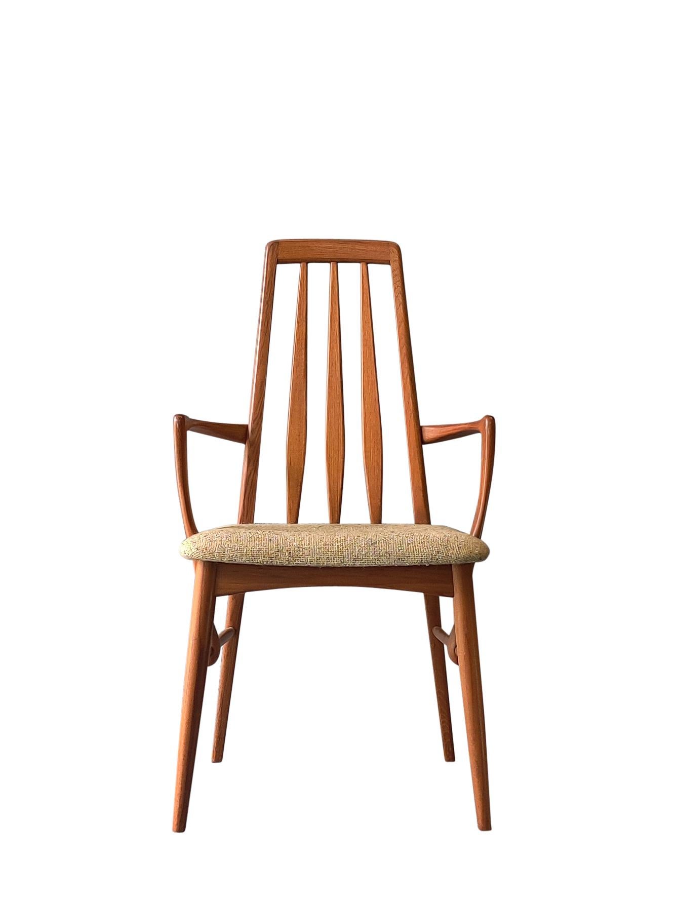A stunning set of six vintage Danish dining chairs in teak and original wool upholstery, dating from the 1970’s. They were designed by Nils Kofoed and made by Koefoeds Hornslet, they are all stamped with the makers mark beneath the seats. Features