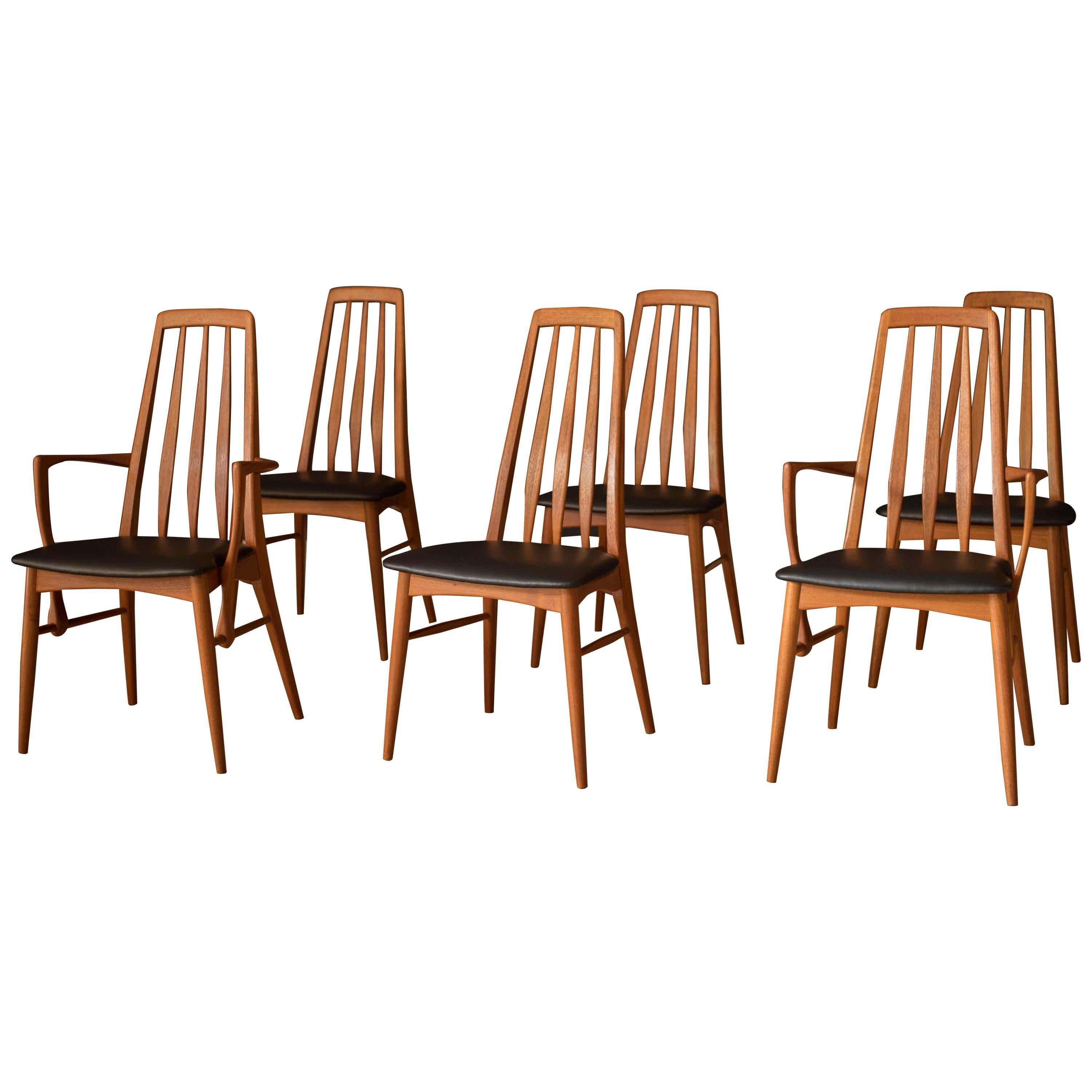 Vintage Danish Set of Six Teak Eva Dining Chairs by Niels Koefoed