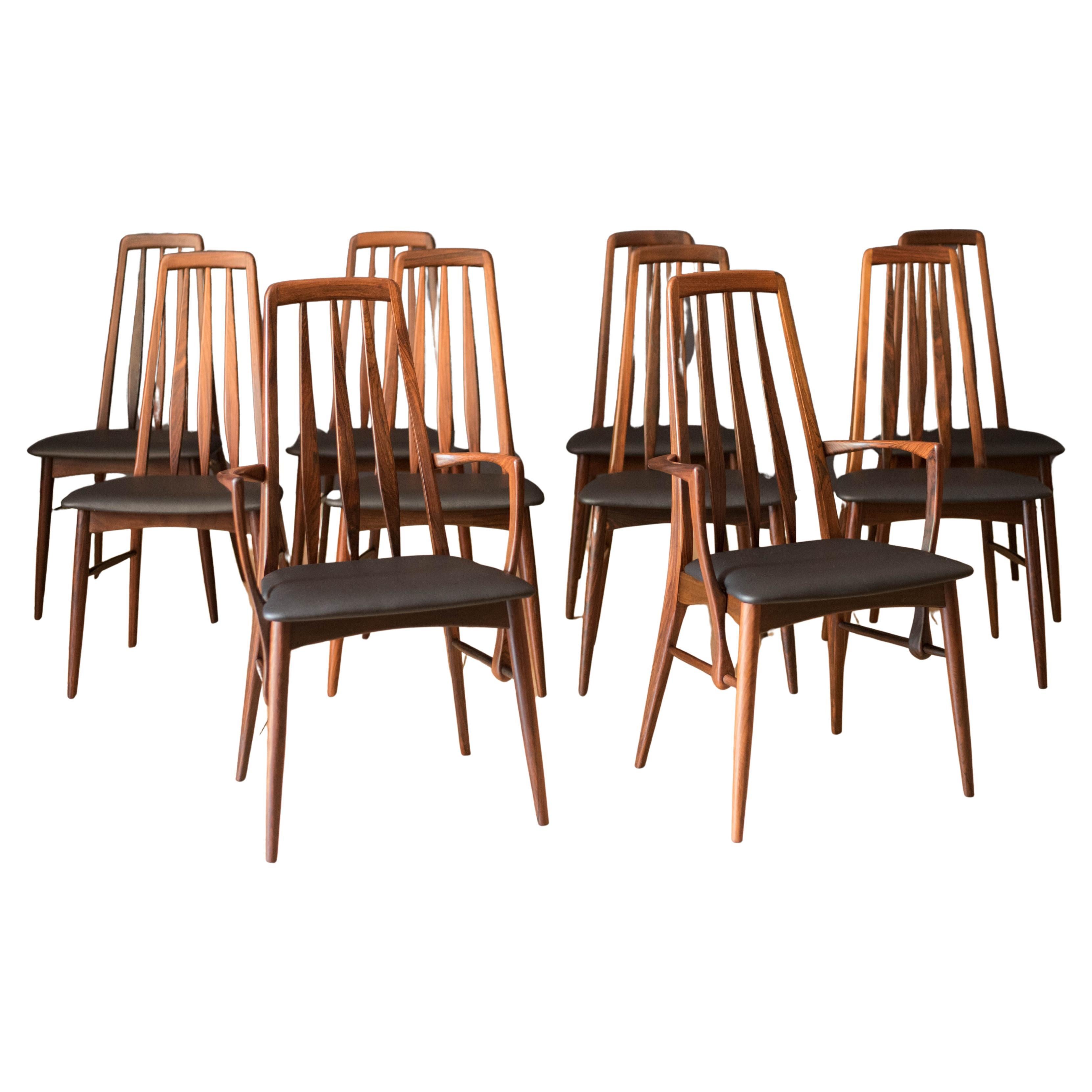 Juego danés vintage de diez sillas de comedor Eva de palisandro de Niels Koefoed