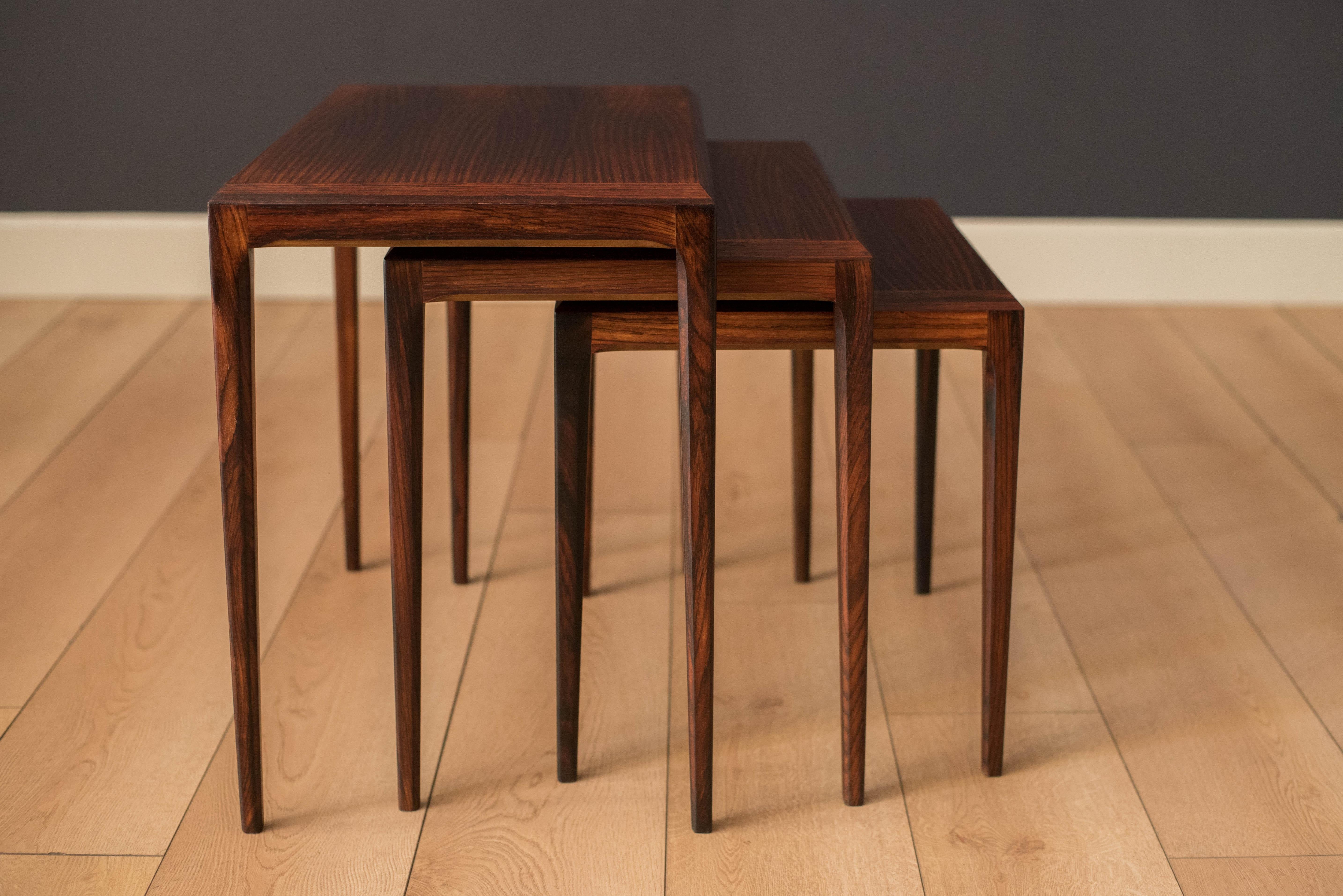 Vintage Danish Set of Three Rosewood Nesting End Tables by Johannes Andersen 3