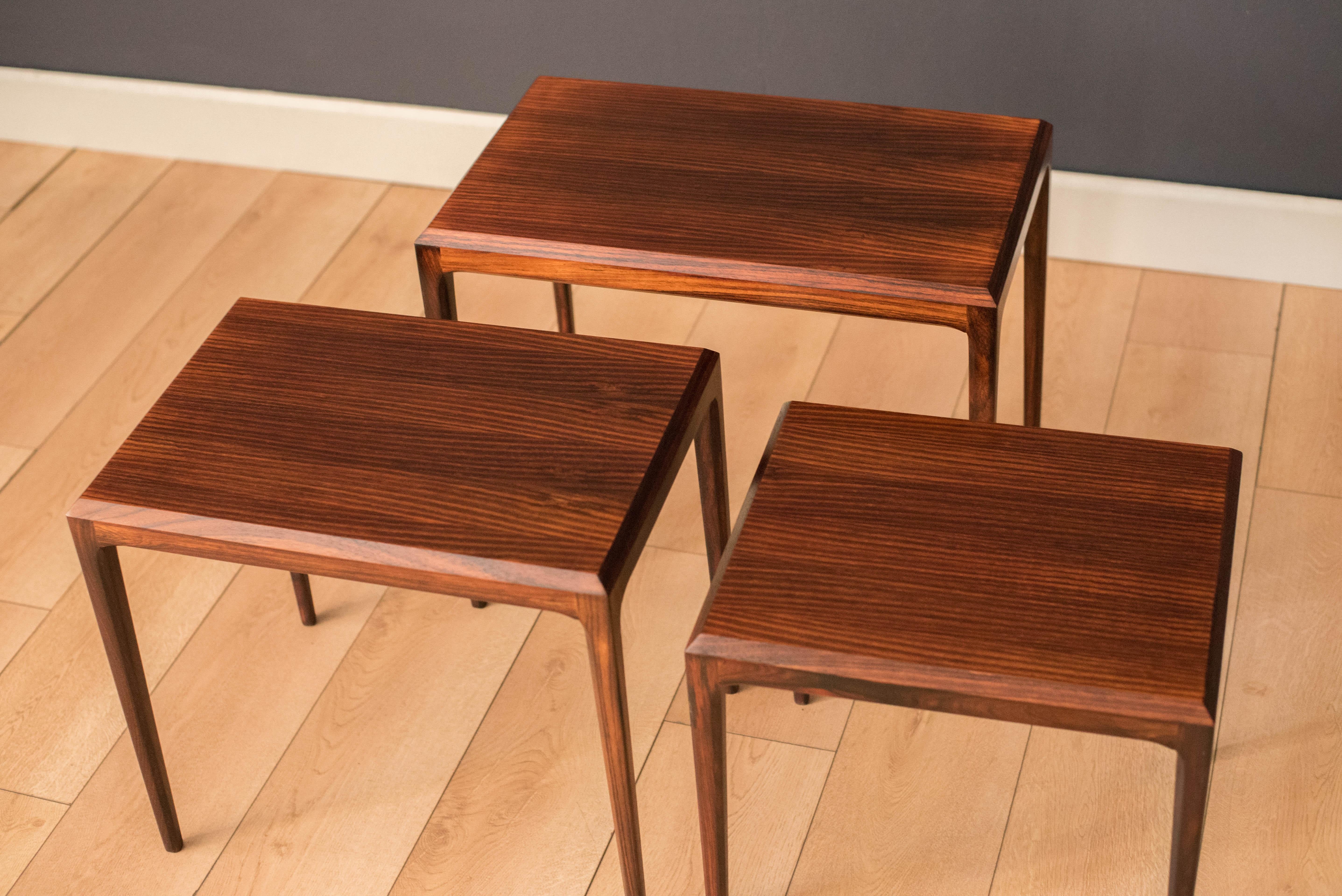 Scandinavian Modern Vintage Danish Set of Three Rosewood Nesting End Tables by Johannes Andersen