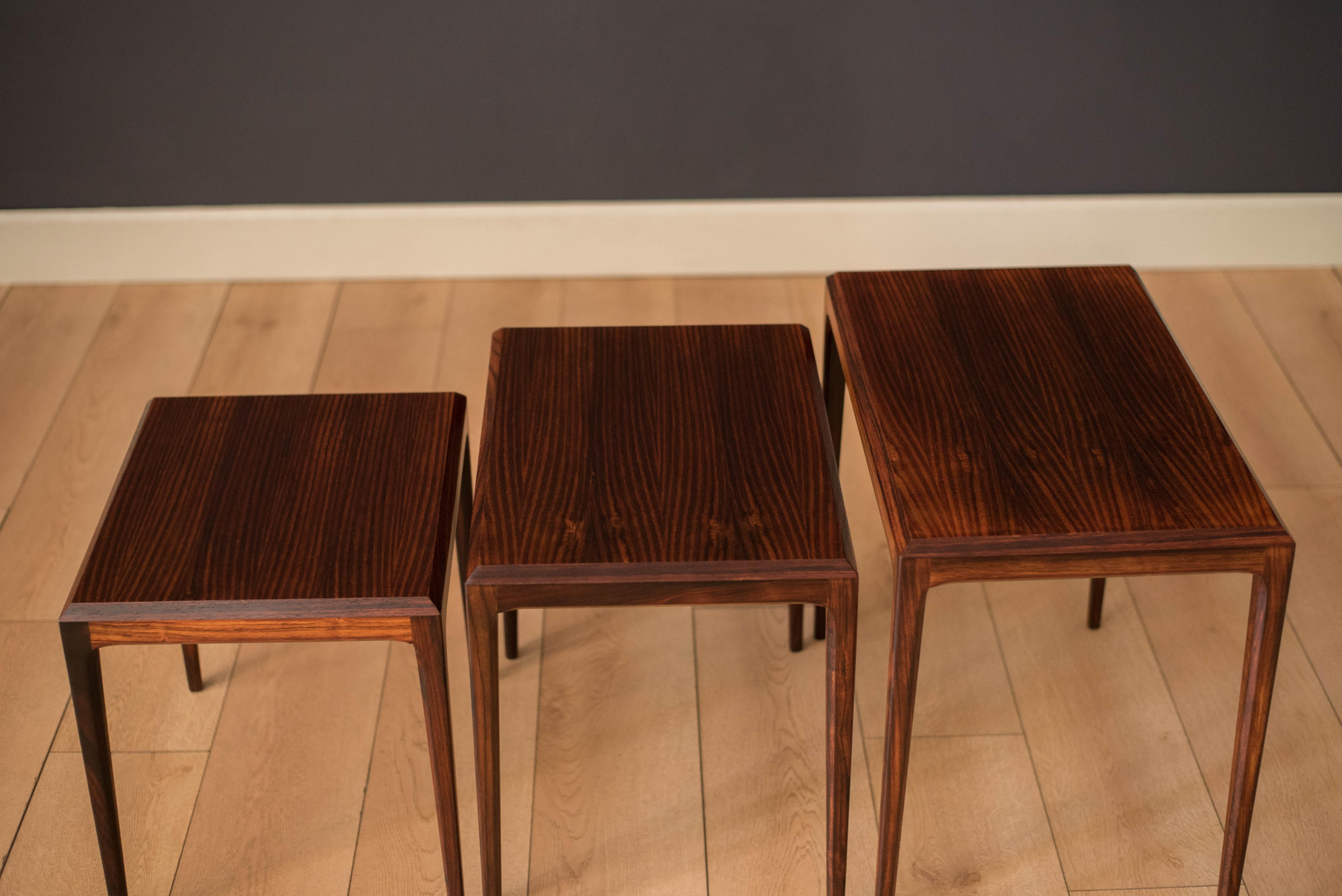 Vintage Danish Set of Three Rosewood Nesting End Tables by Johannes Andersen In Good Condition In San Jose, CA