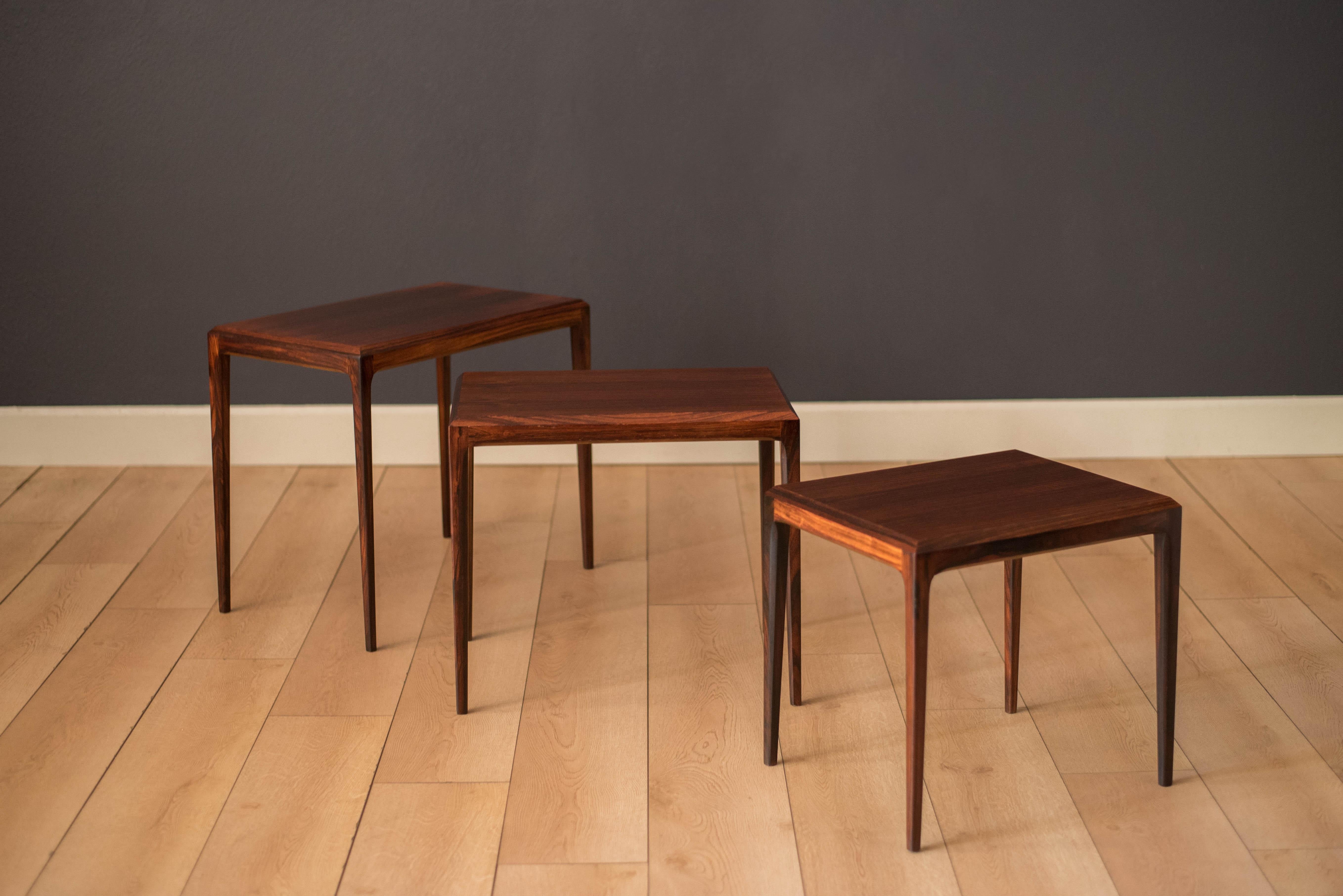 Mid-20th Century Vintage Danish Set of Three Rosewood Nesting End Tables by Johannes Andersen