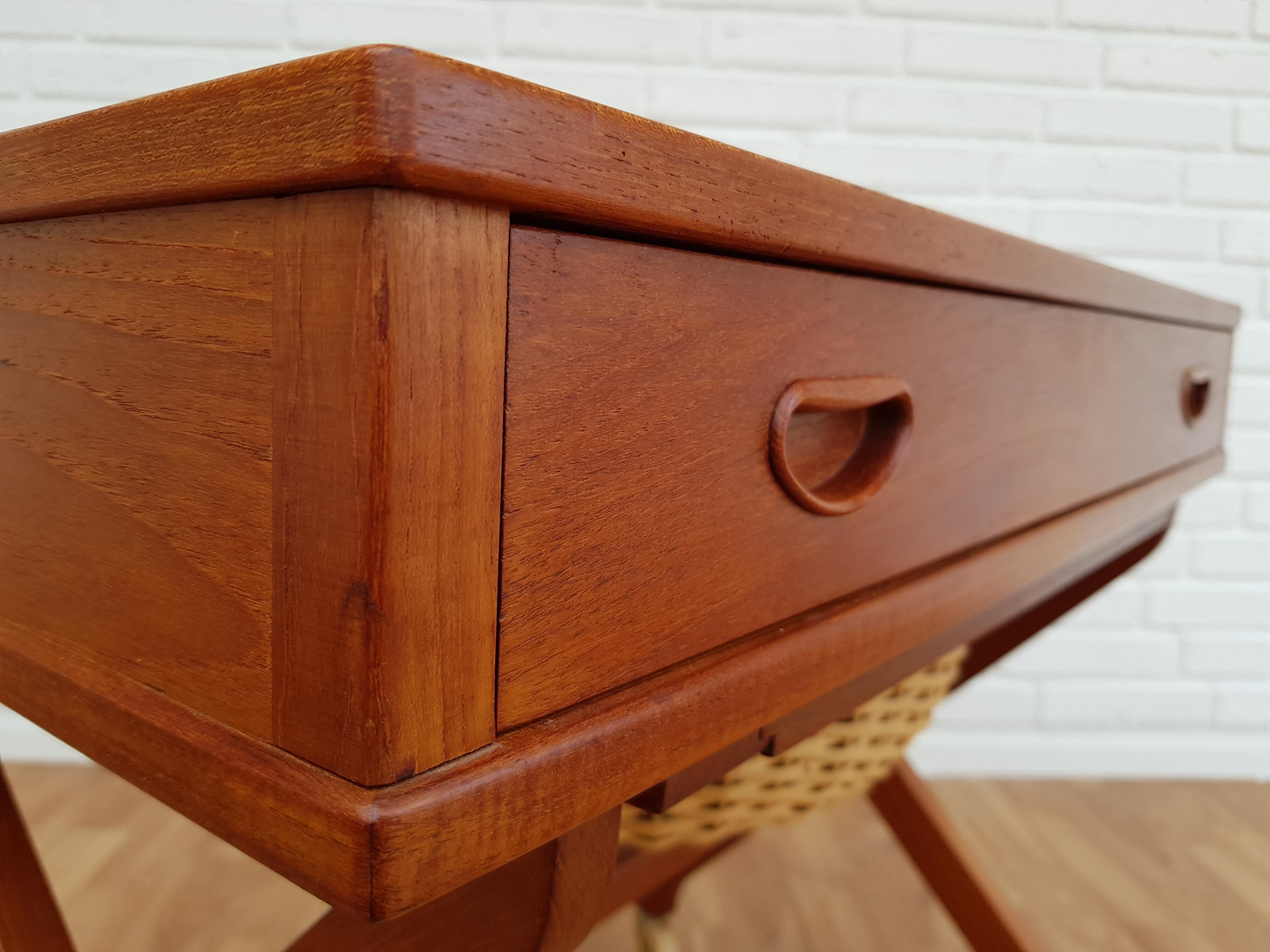 Vintage Danish Sewing Table, 1960s, Teak Wood, Rattan For Sale 5