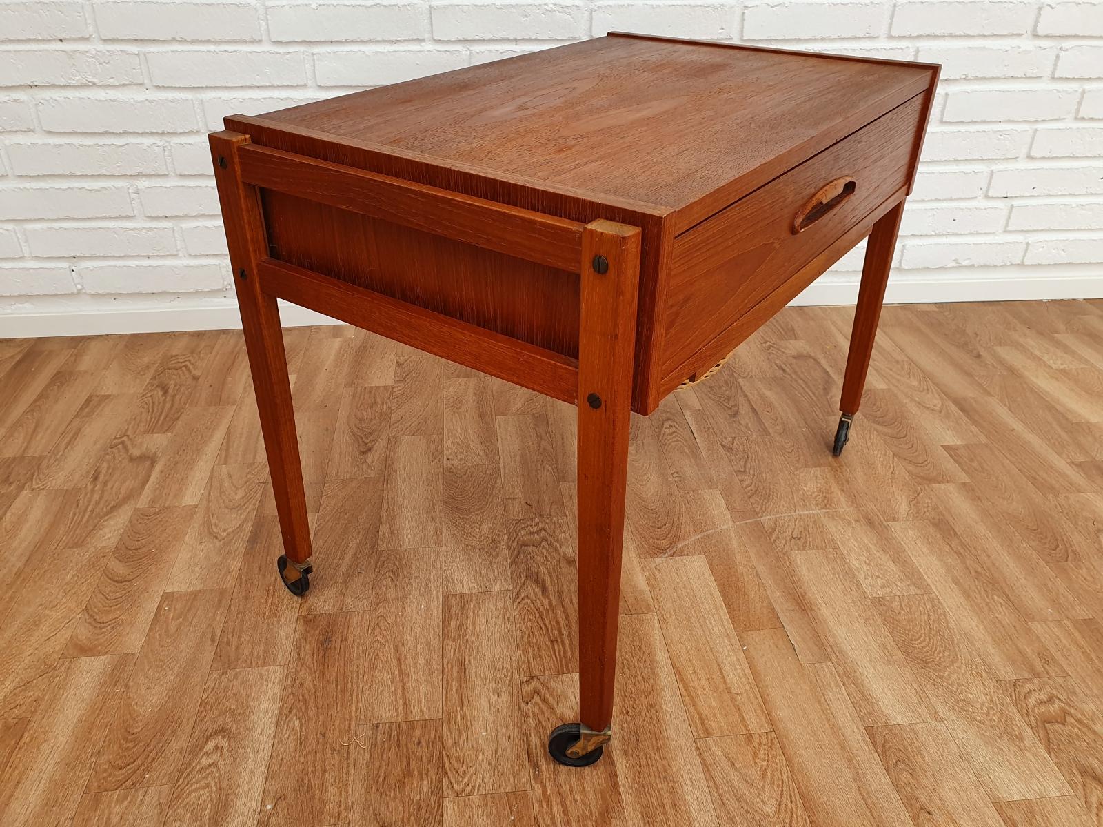 Mid-20th Century Vintage Danish Sewing Table, Teak Wood, 1960s