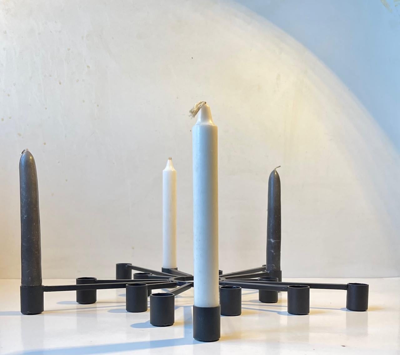 Lacquered Vintage Danish Shooting Star Candleholder in Black Iron, 1970s For Sale