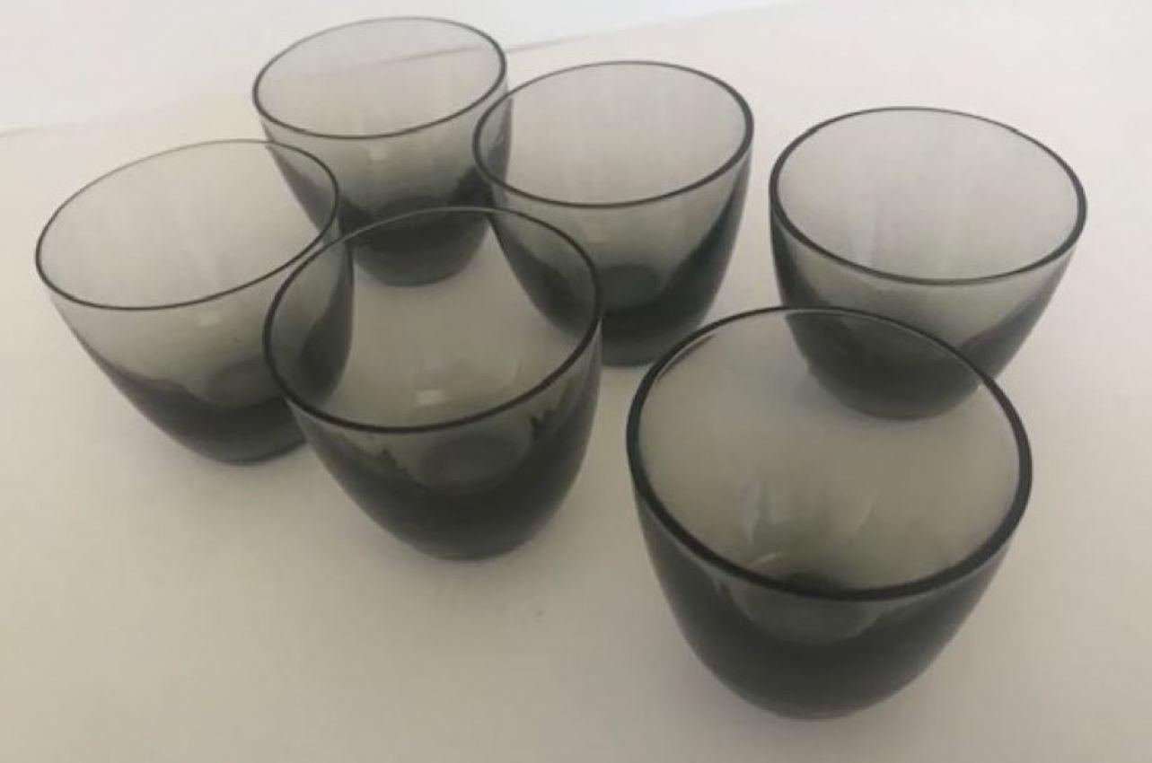 Smoked Glass Vintage Danish Shot Glasses Attributed to Per Lutken for Holmegaard- Set of 6 For Sale