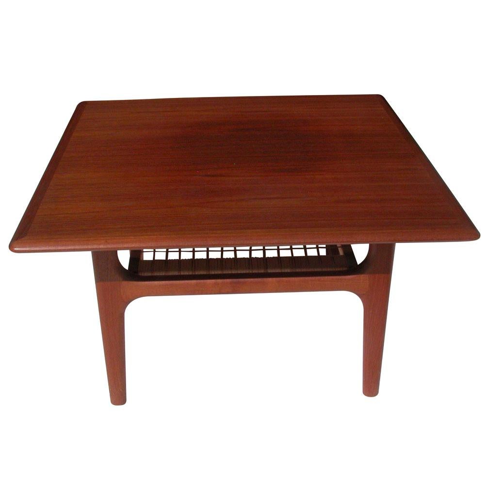 Vintage Danish side table by Trioh.
2-tier teak table featuring a cane shelf.


  