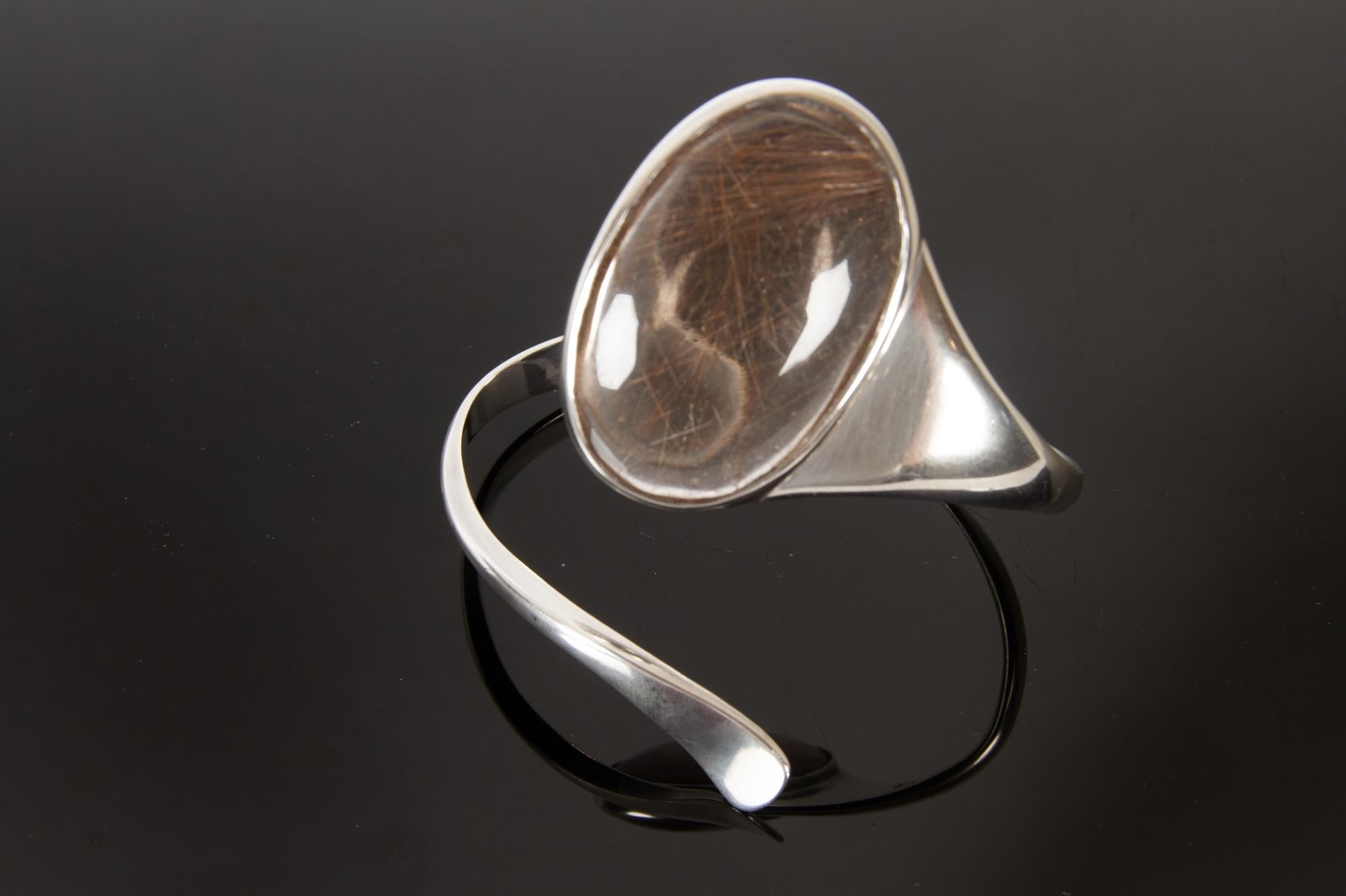 Vintage Danish Silver Bracelet with Rutile Quartz, 1970s 4