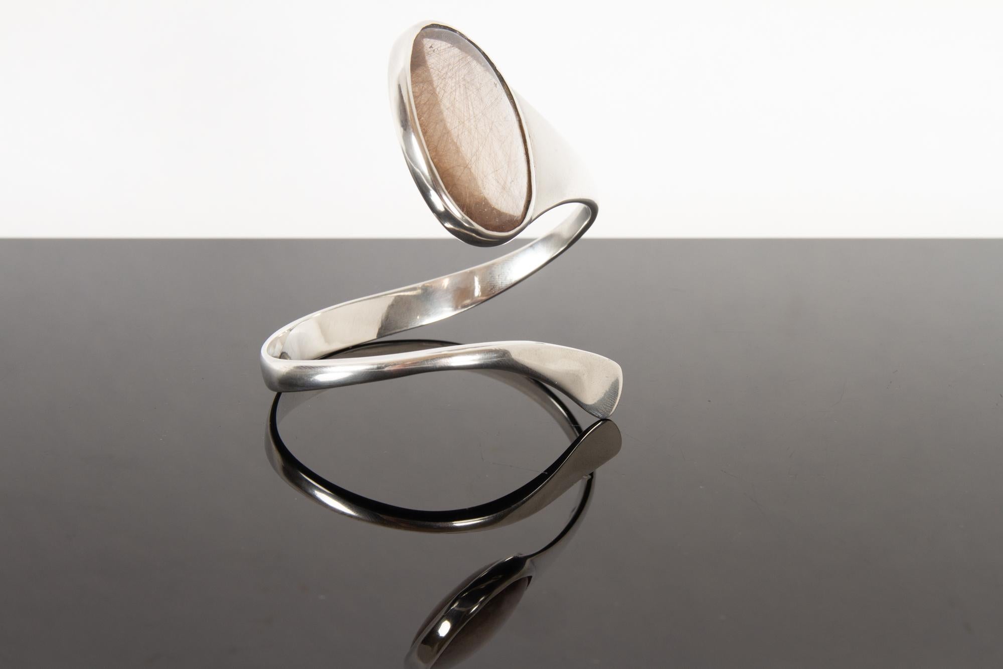 Vintage Danish Silver Bracelet with Rutile Quartz, 1970s 10