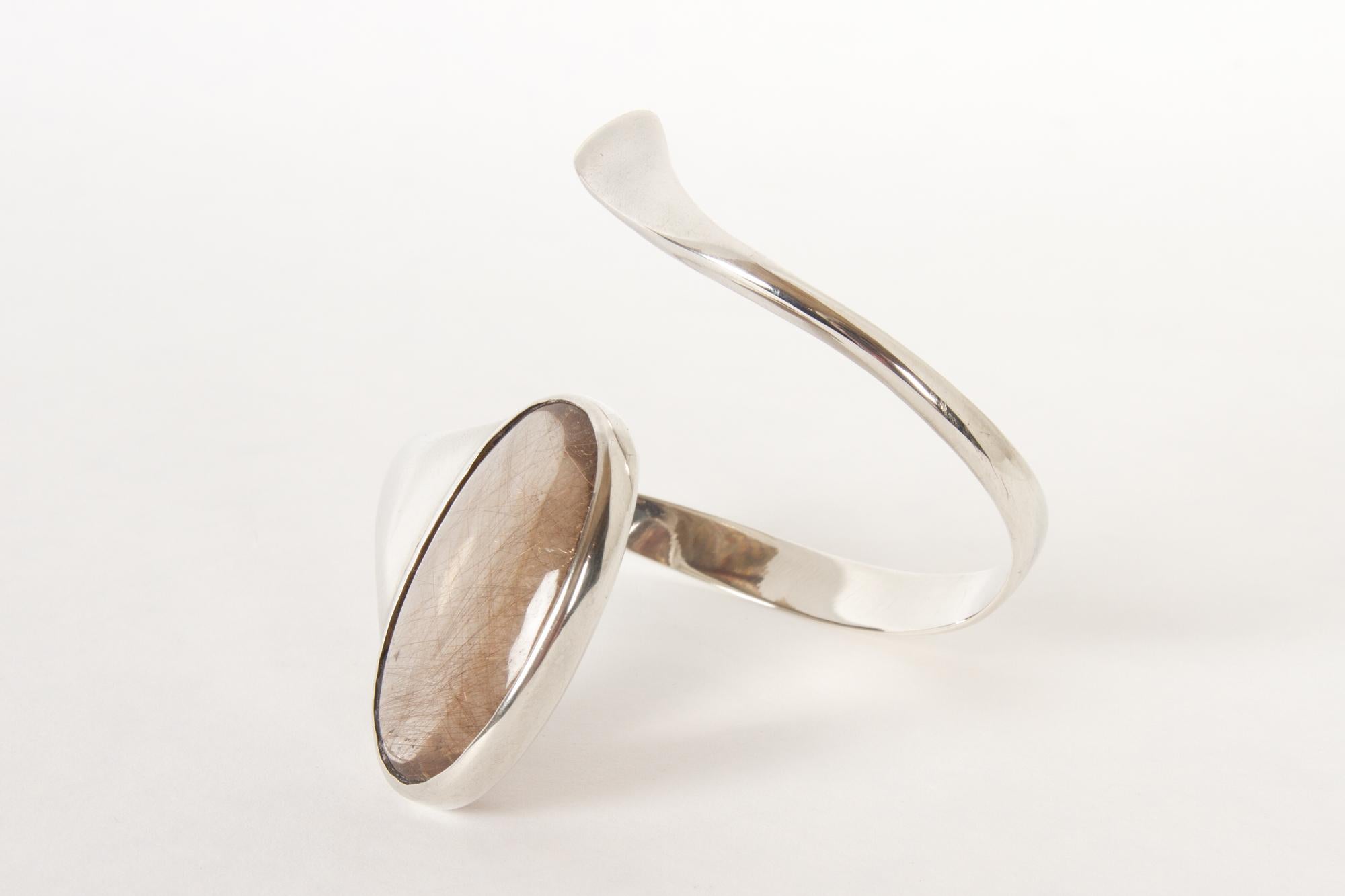 Vintage Danish Silver Bracelet with Rutile Quartz, 1970s In Good Condition For Sale In Asaa, DK