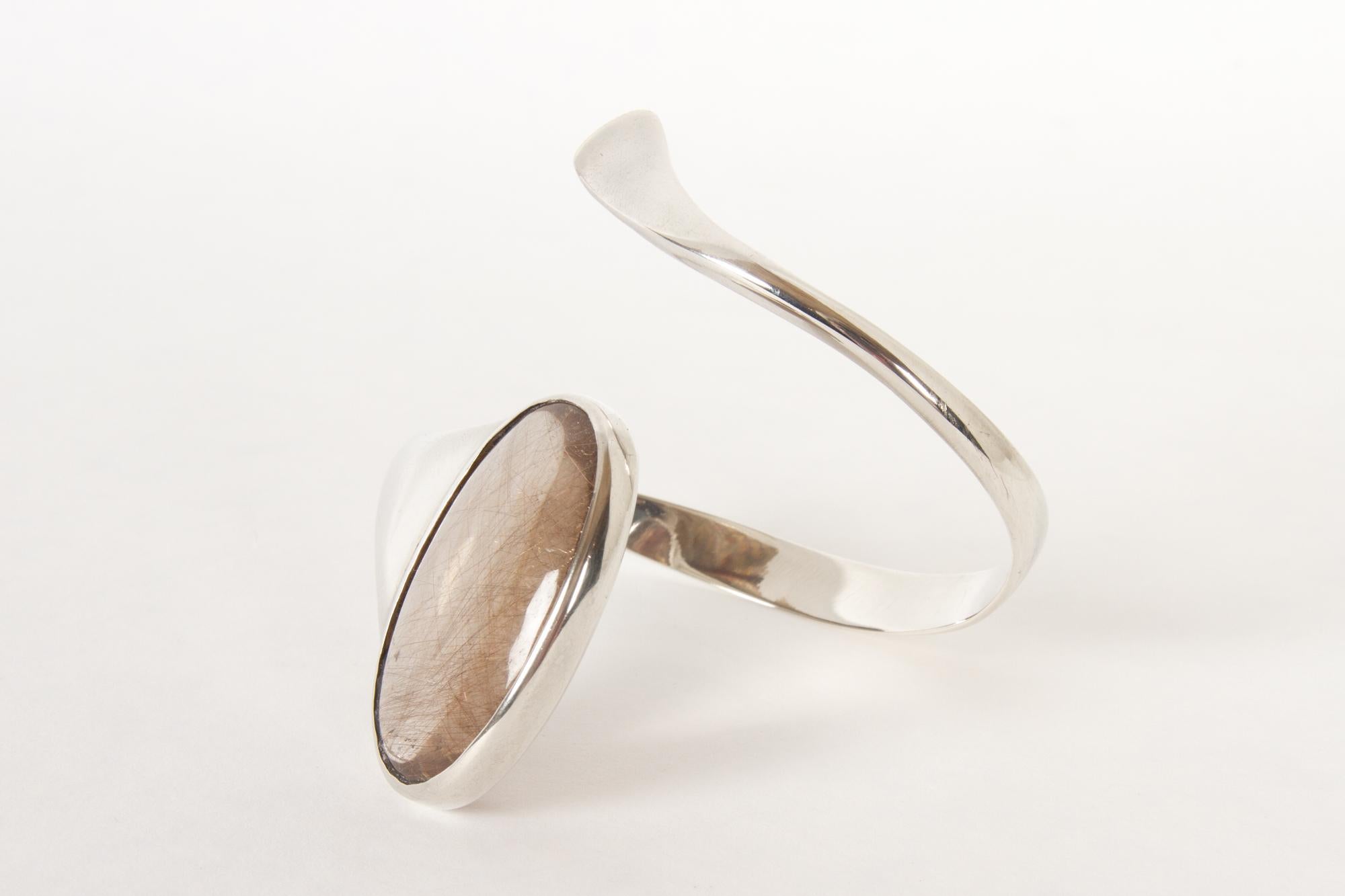 Vintage Danish Silver Bracelet with Rutile Quartz, 1970s In Good Condition In Asaa, DK