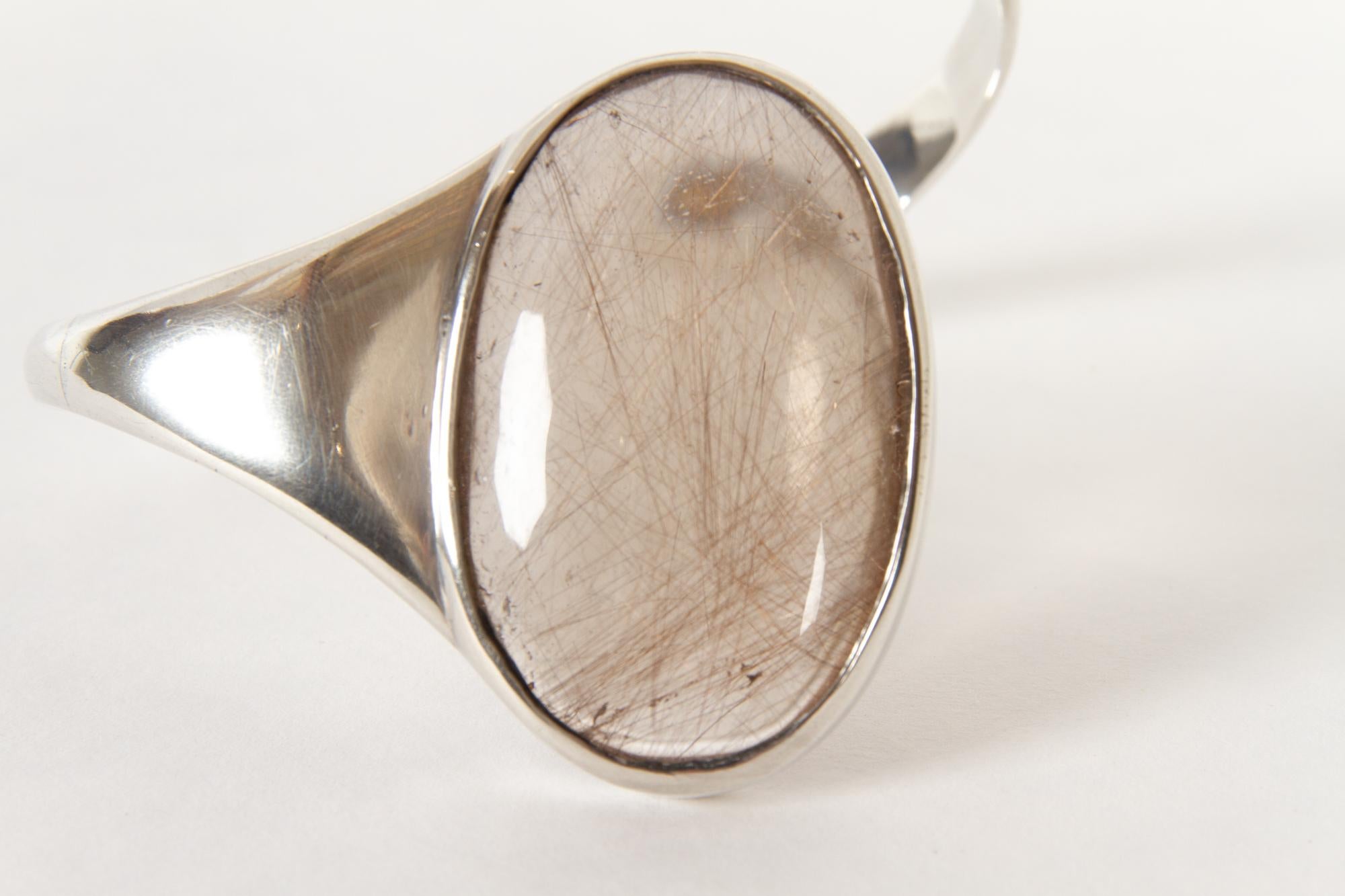 Late 20th Century Vintage Danish Silver Bracelet with Rutile Quartz, 1970s For Sale