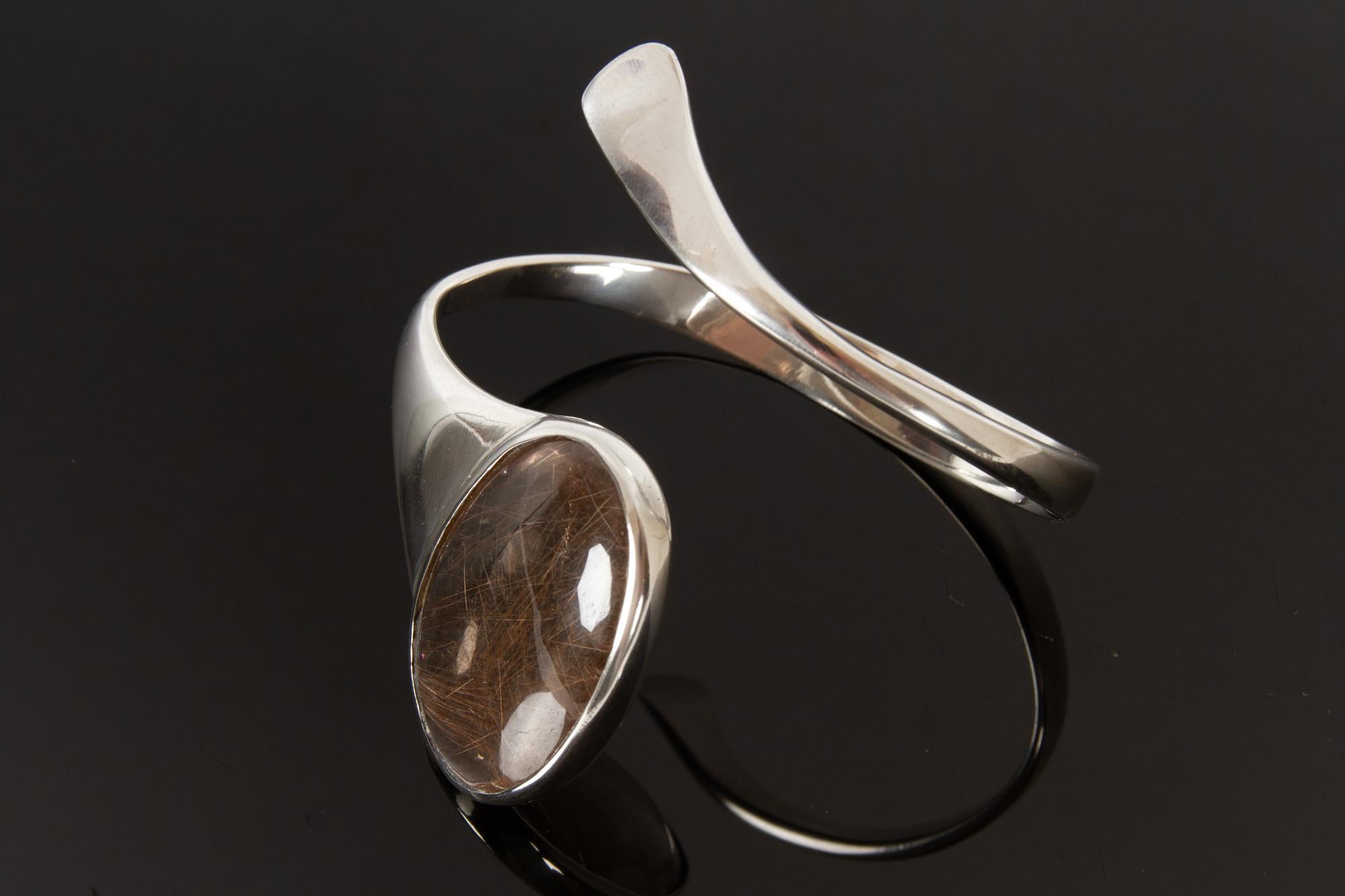 Vintage Danish Silver Bracelet with Rutile Quartz, 1970s 1