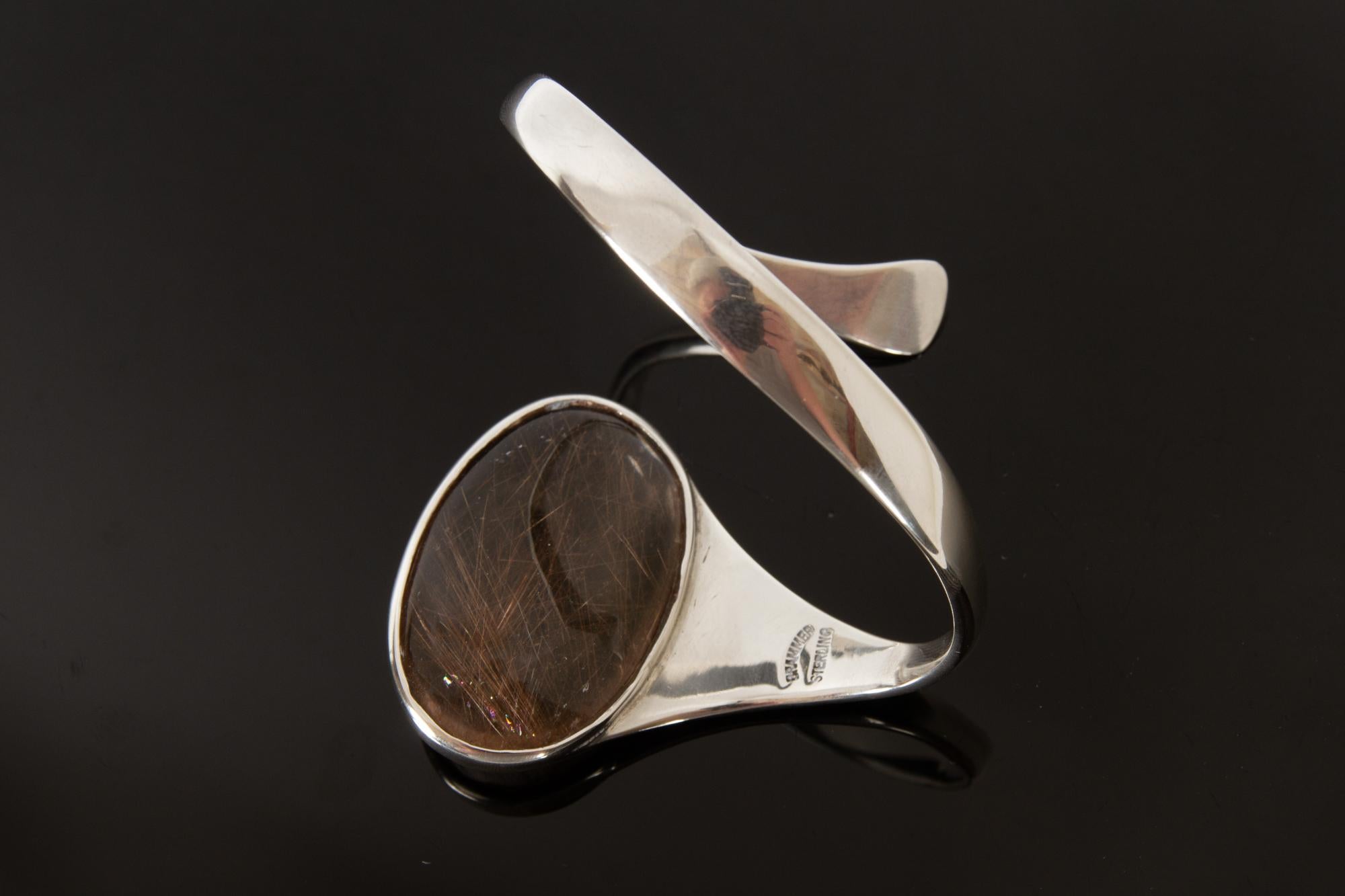 Vintage Danish Silver Bracelet with Rutile Quartz, 1970s 3