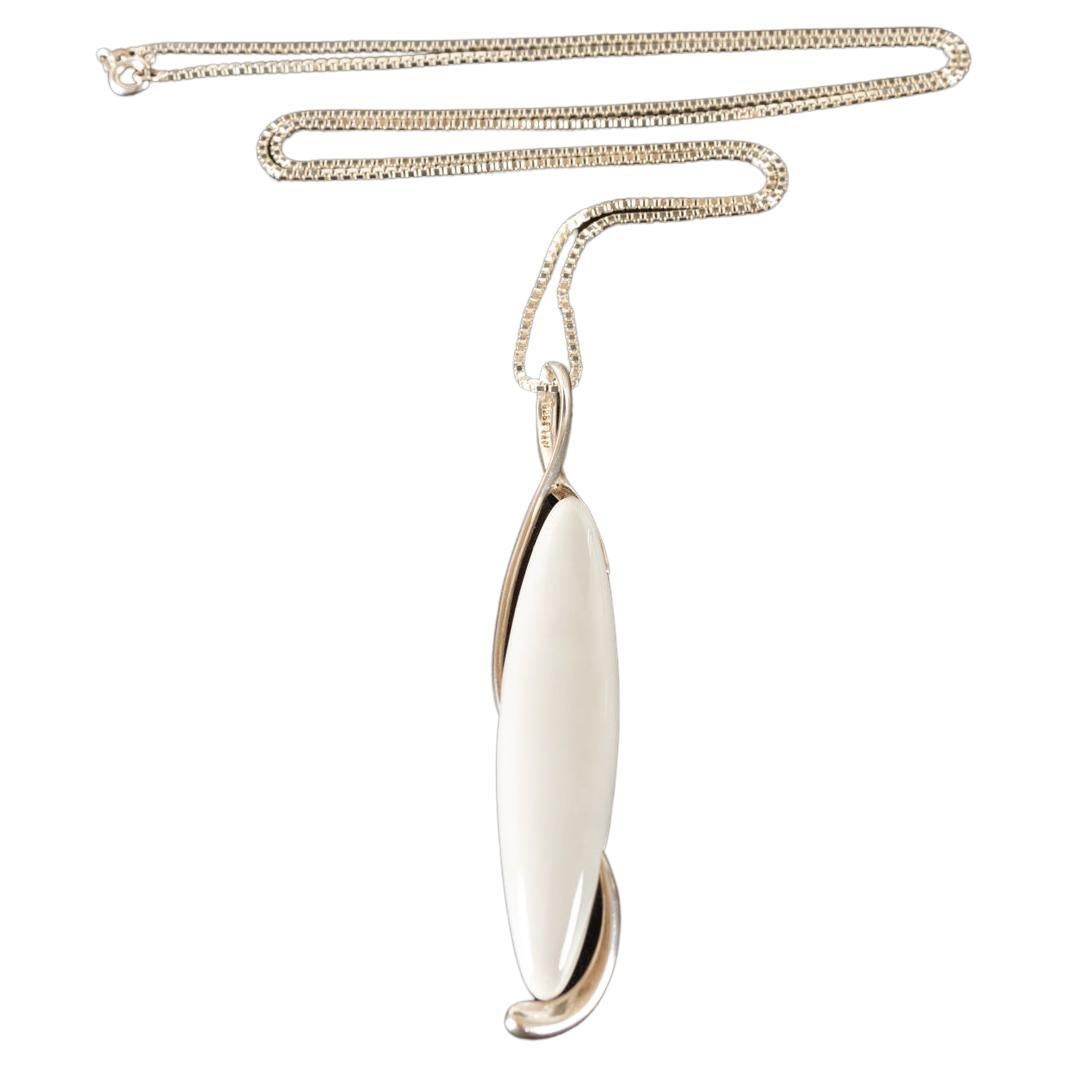 Collar danés vintage de plata con colgante de porcelana de Royal Copenhagen Años 60 en venta