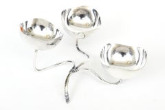 Dänische versilberte organische skulpturale Servierschalen und Bargeschirr in Pod-Form, Vintage