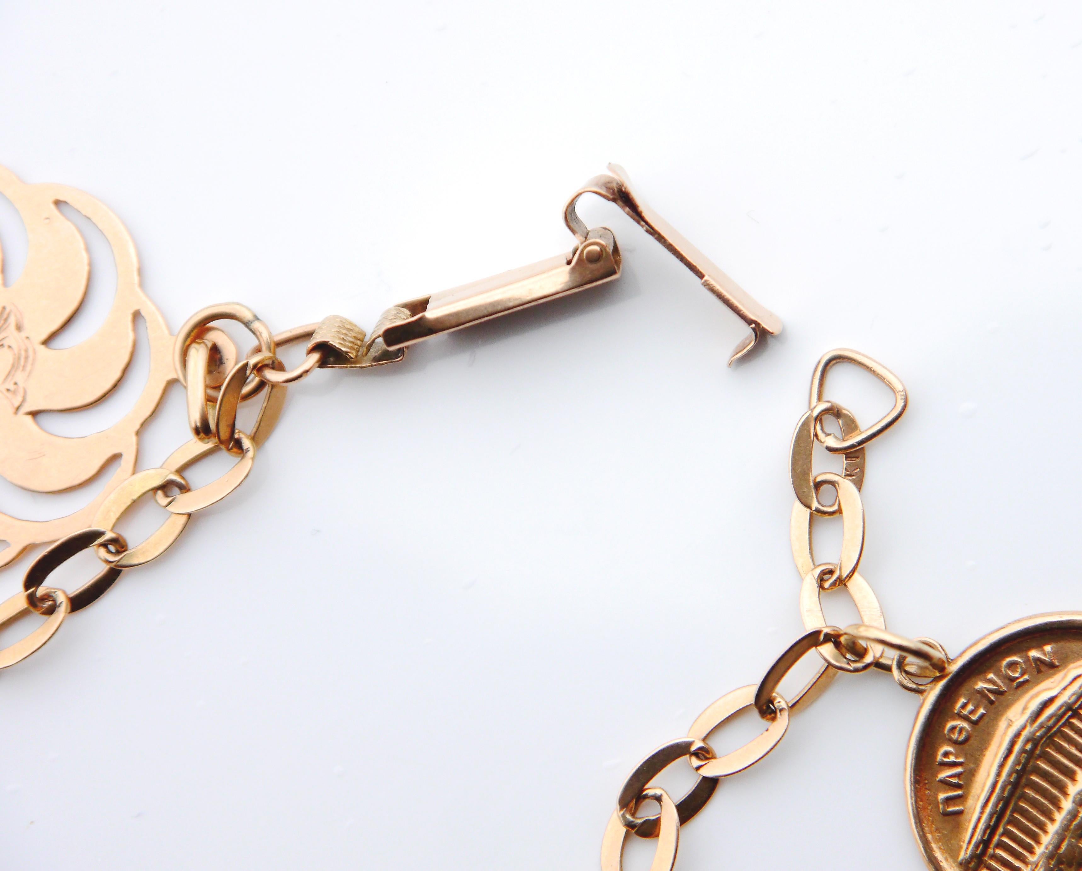 Vintage Danish solid 14/18k Gold 5 Charms Mix Bracelet / 18cm / 11.4 grams For Sale 5