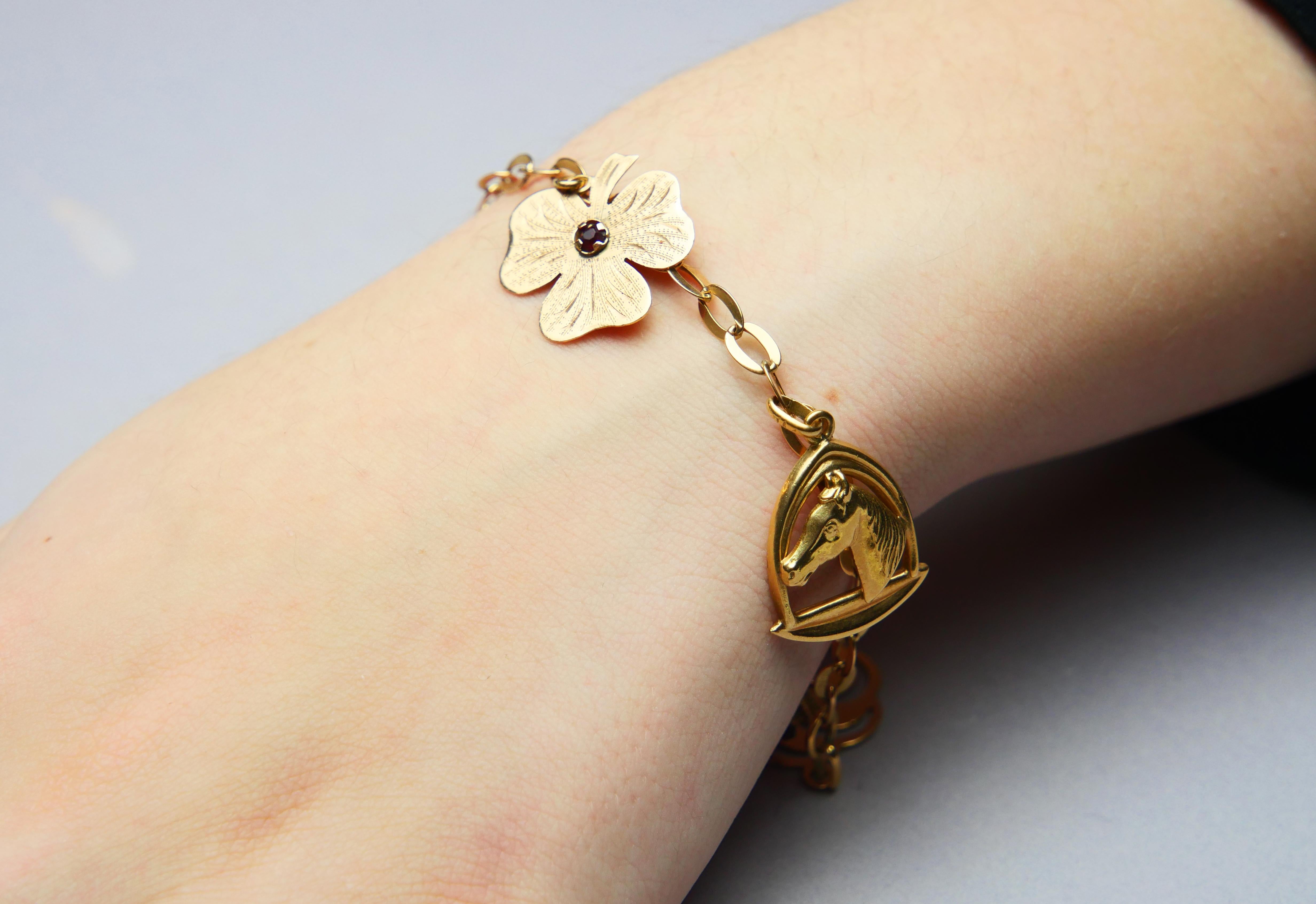 Women's Vintage Danish solid 14/18k Gold 5 Charms Mix Bracelet / 18cm / 11.4 grams For Sale