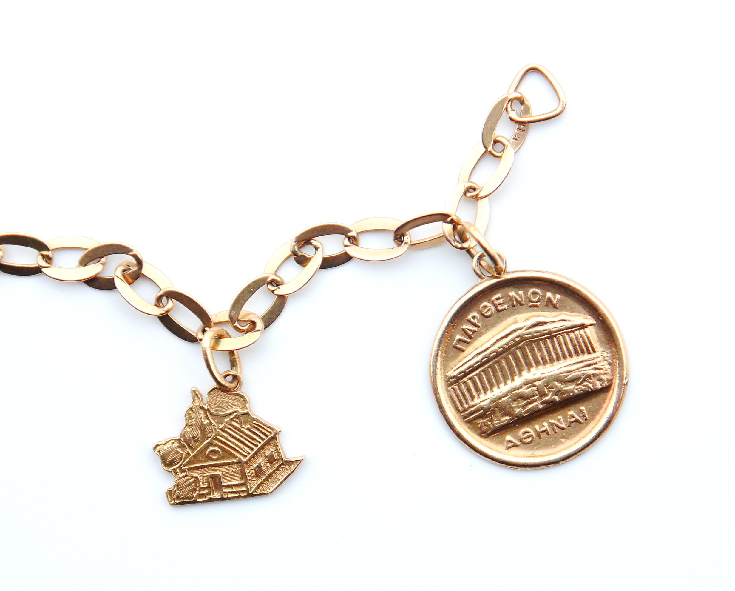 Vintage Danish solid 14/18k Gold 5 Charms Mix Bracelet / 18cm / 11.4 grams For Sale 4