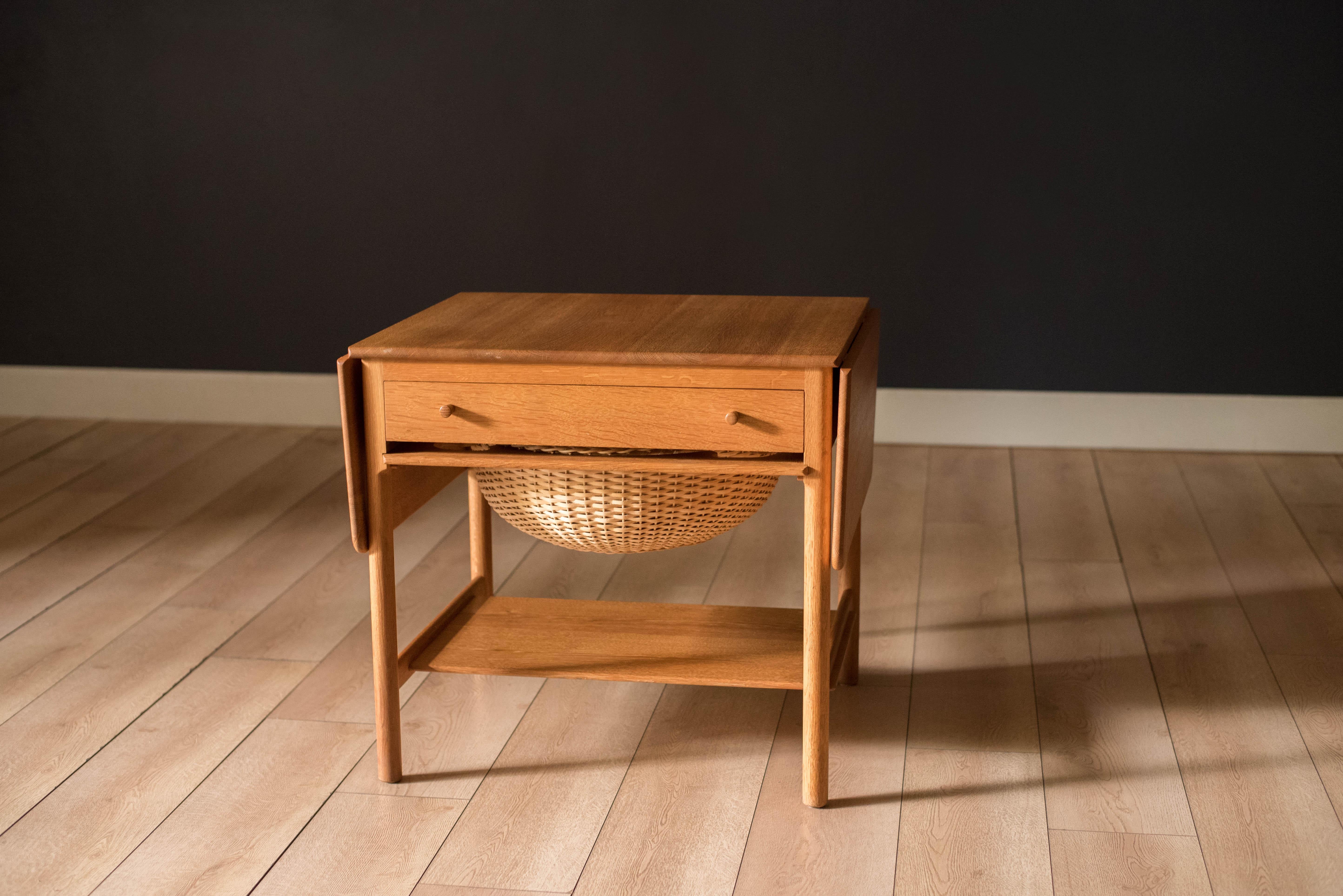 Scandinavian Modern Vintage Danish Solid Oak Extendable Sewing Table by Hans J. Wegner
